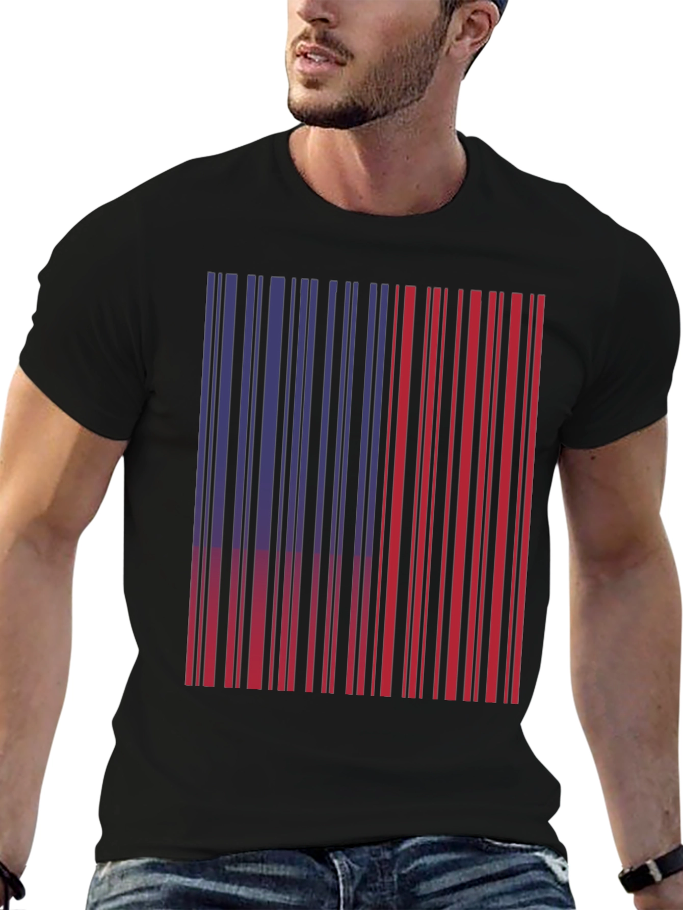 Red & Blue Barcode Graphic T-Shirt
