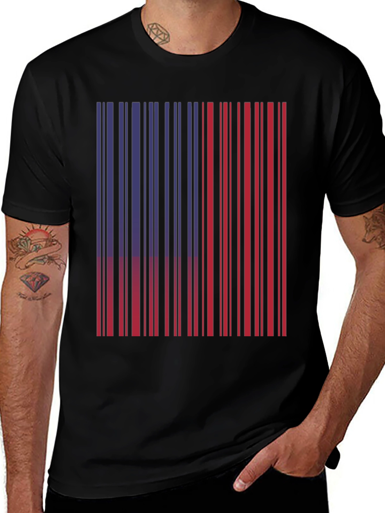 Red & Blue Barcode Graphic T-Shirt