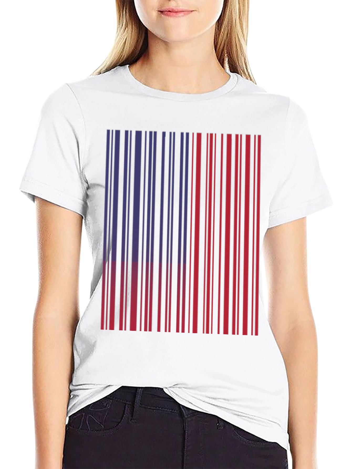 Red & Blue Barcode Graphic T-Shirt