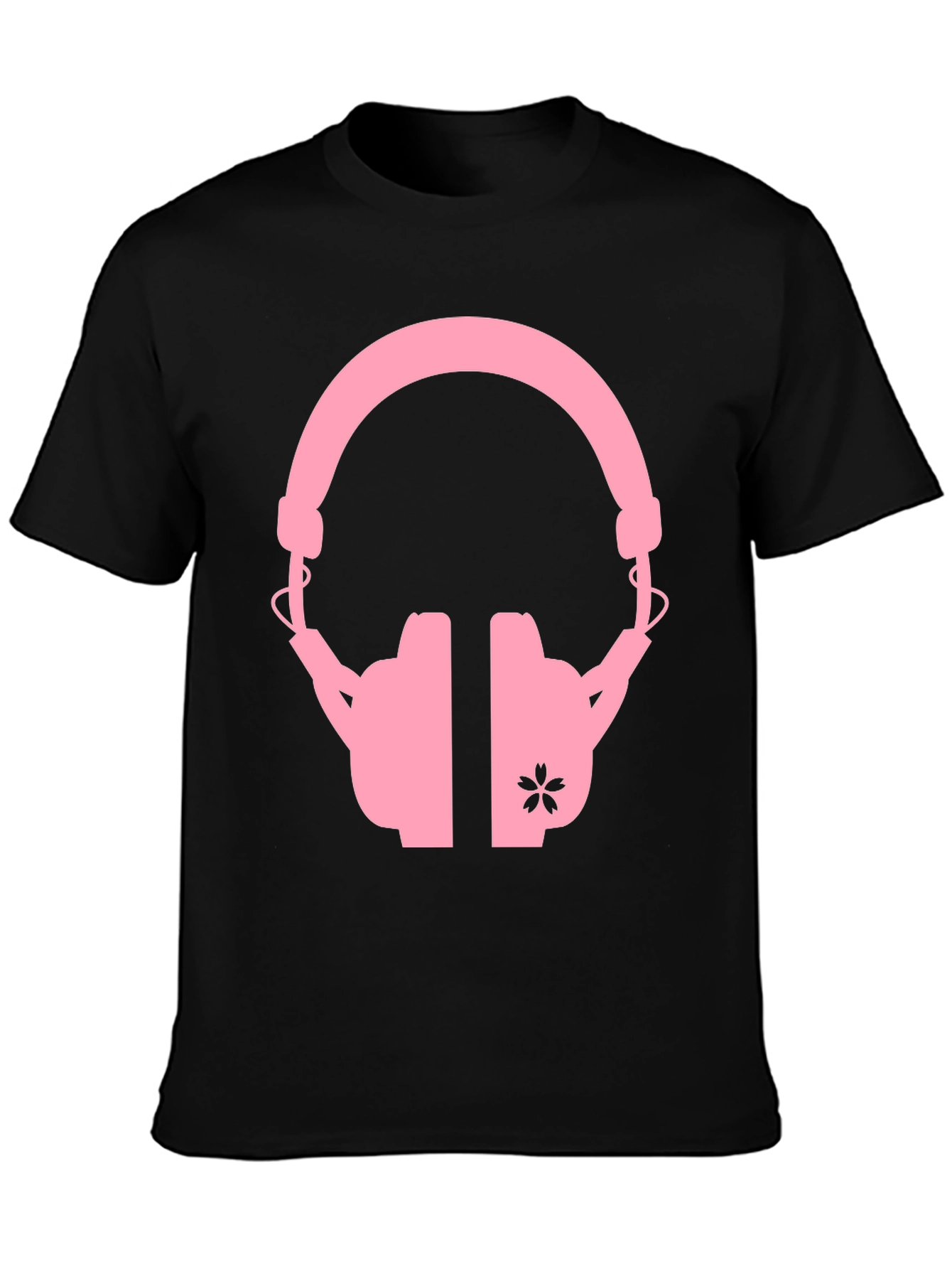 Pink Headphones on Black T-Shirt