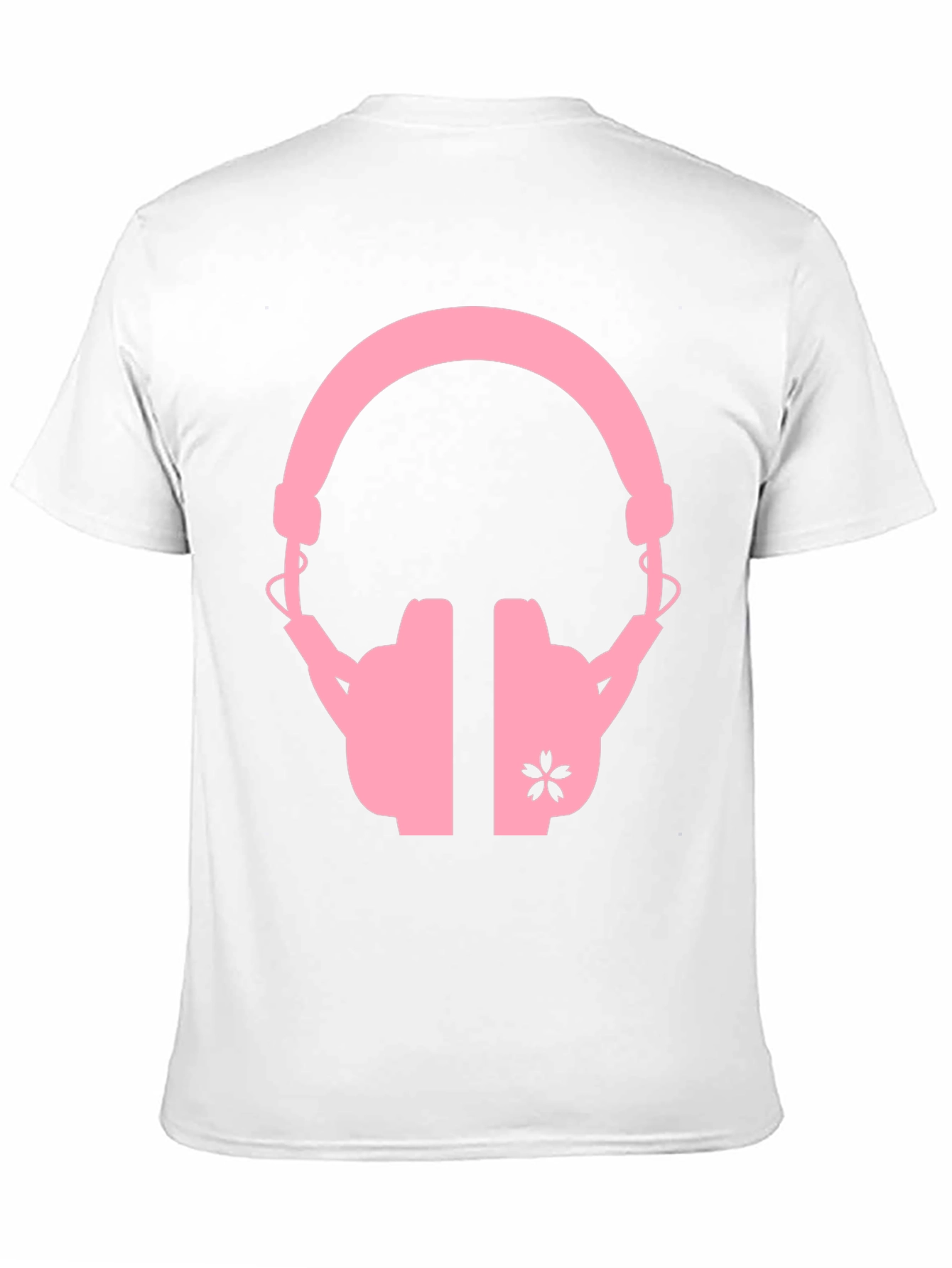 Pink Headphones on Black T-Shirt