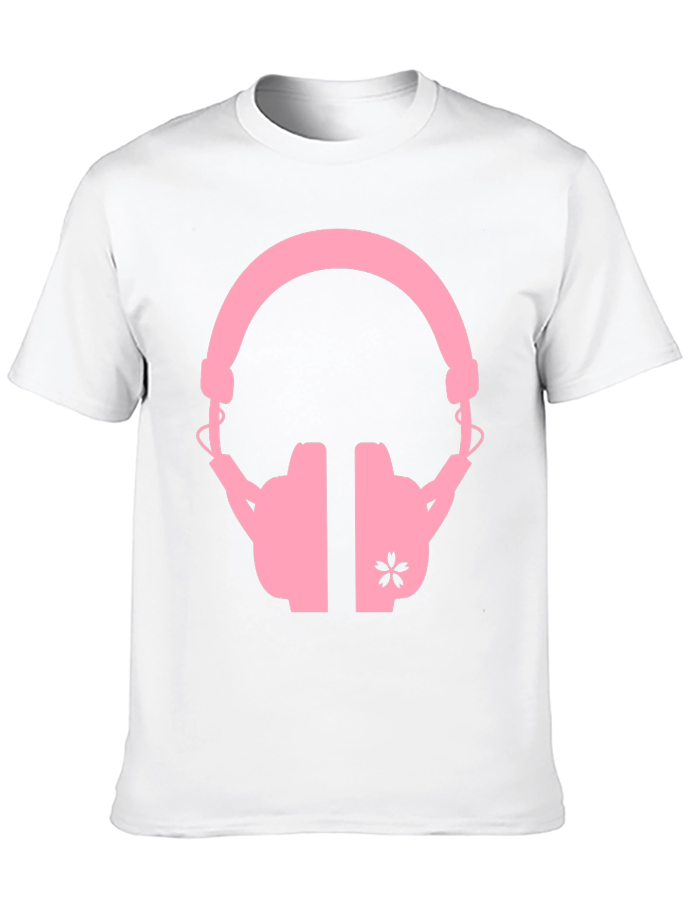 Pink Headphones on Black T-Shirt