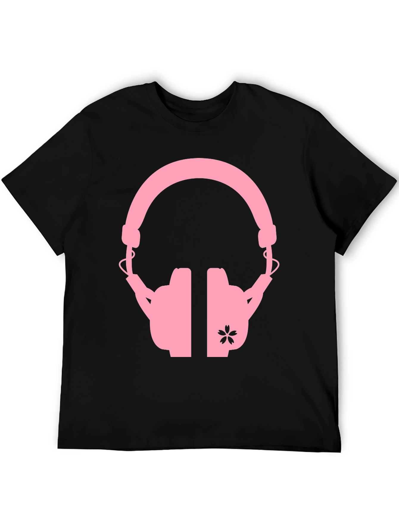 Pink Headphones on Black T-Shirt