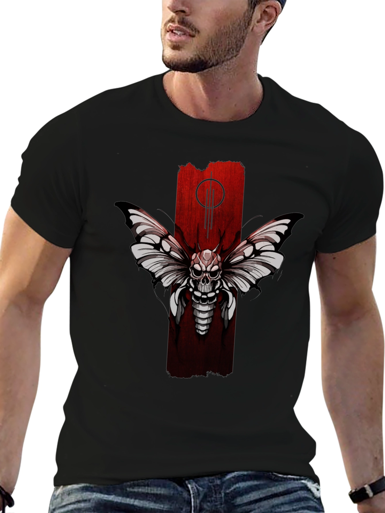 Skull Moth Graphic Tee - Black