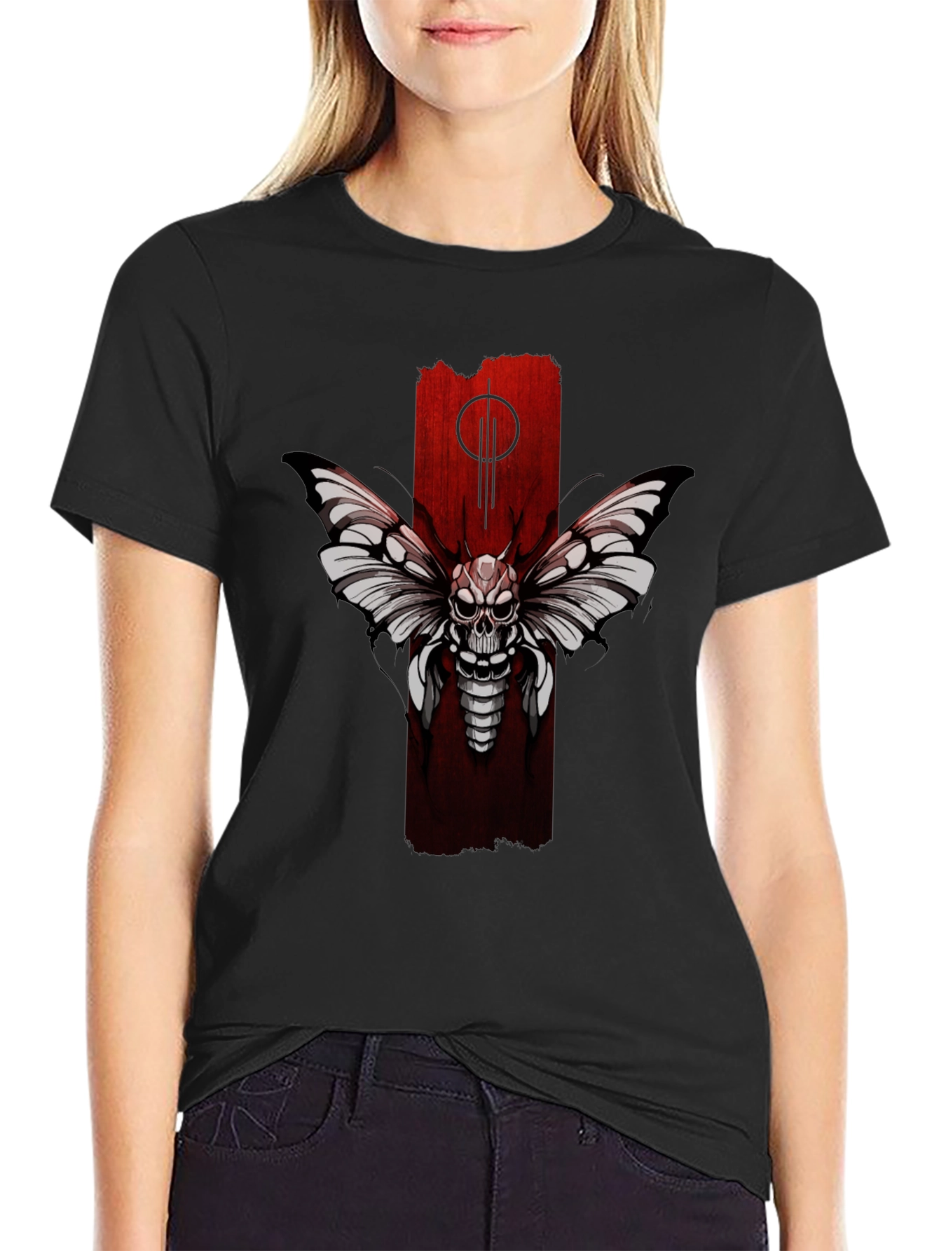 Skull Moth Graphic Tee - Black