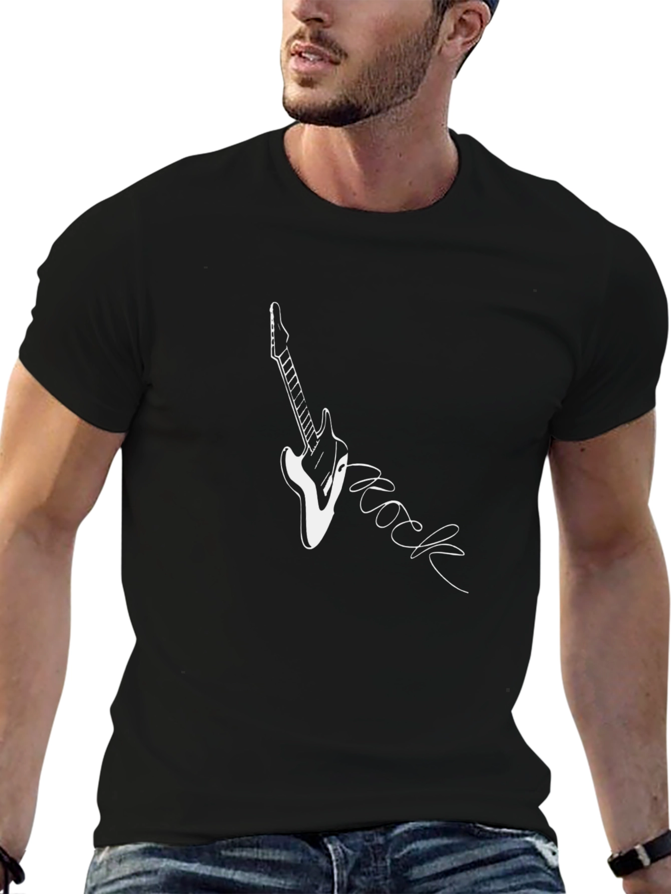 Rock Guitar Graphic Tee - Black Cotton T-Shirt