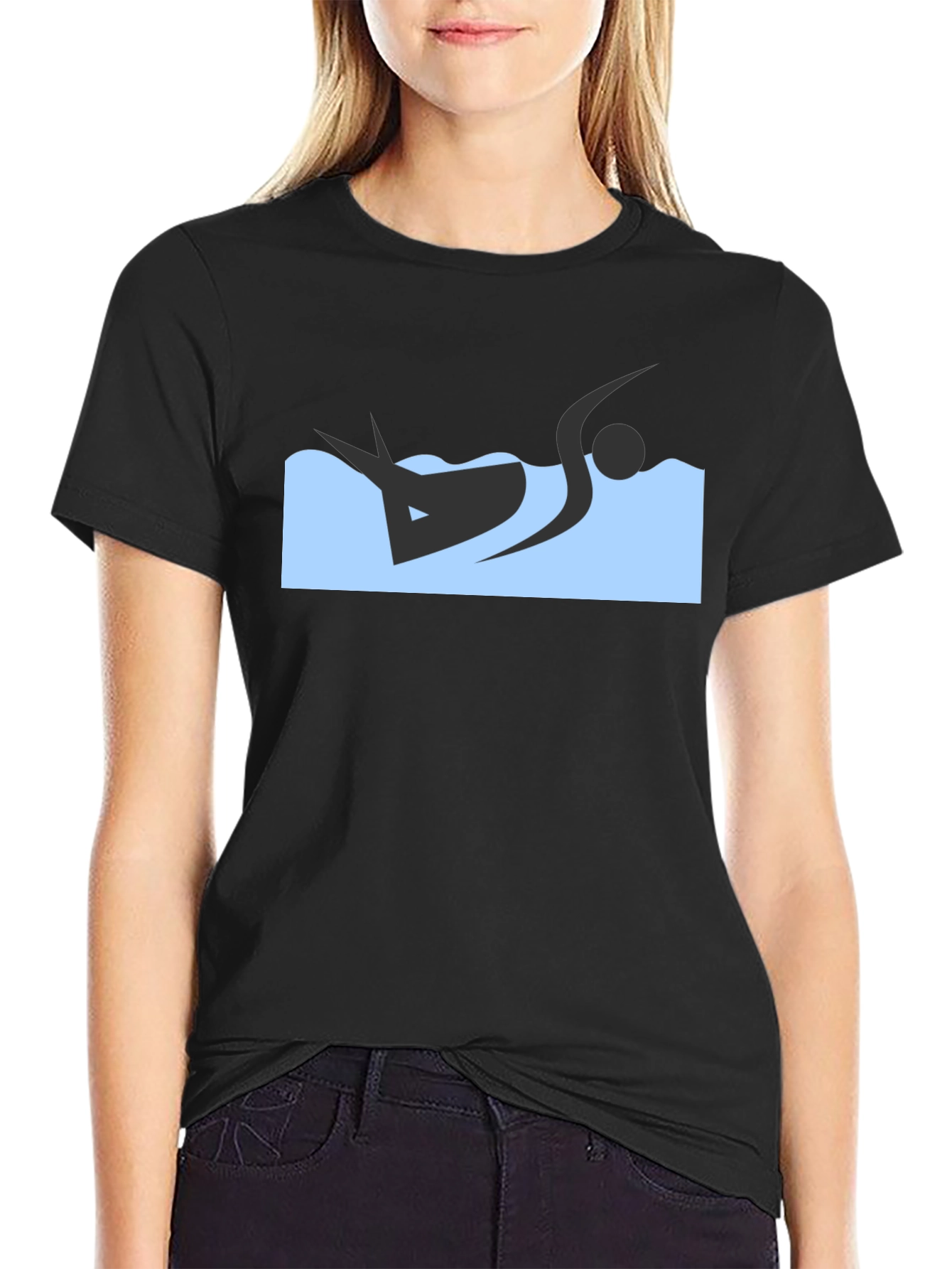 Black T-Shirt with Swimmer Design