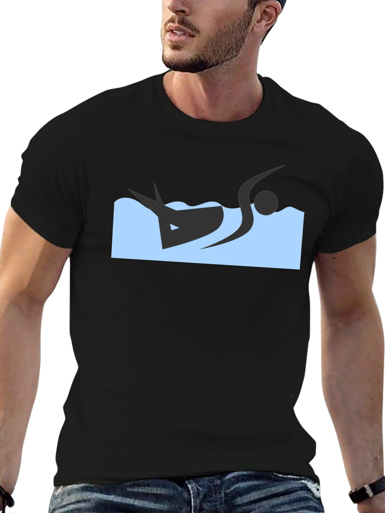 Black T-Shirt with Swimmer Design