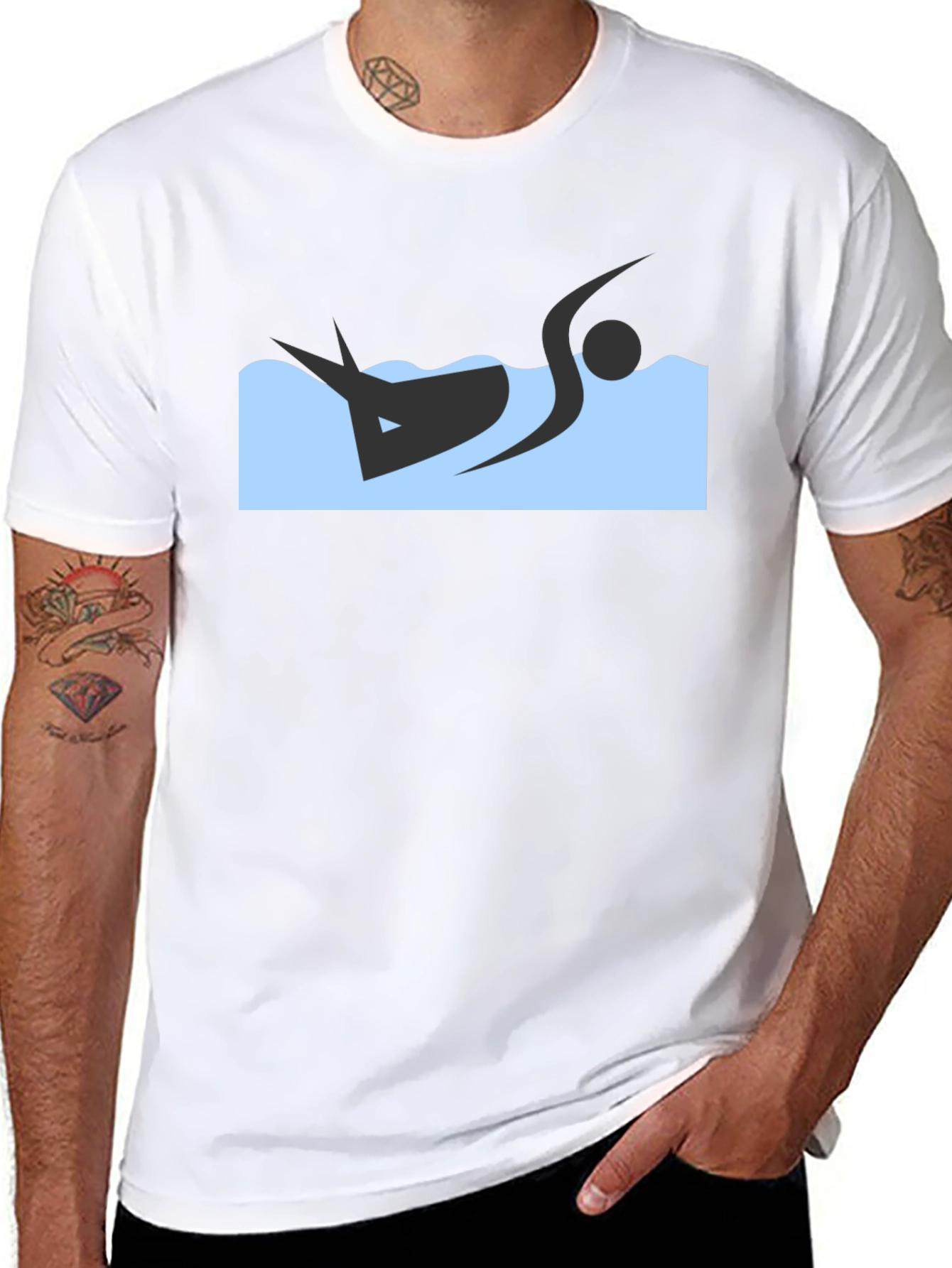 Black T-Shirt with Swimmer Design