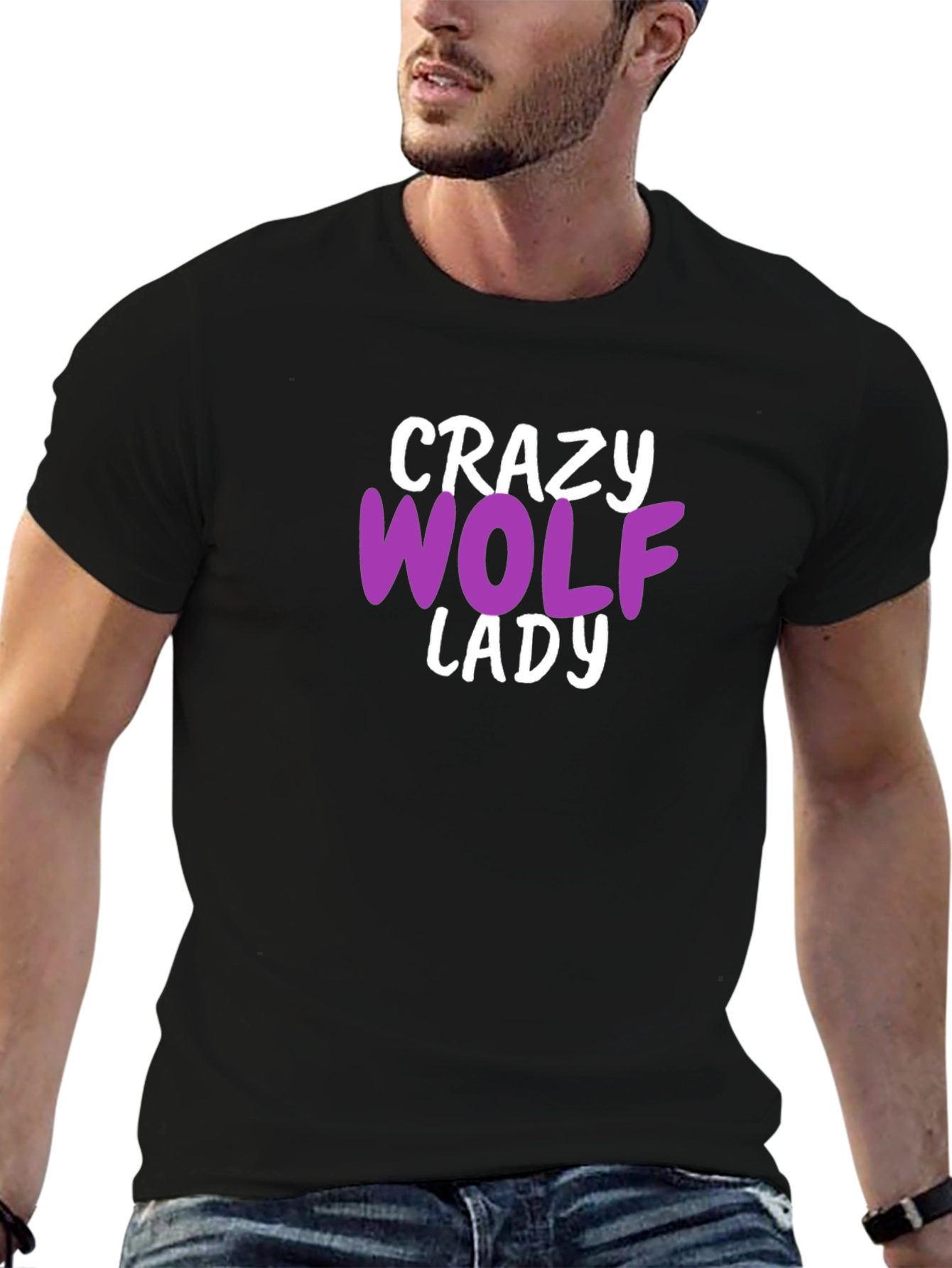 Crazy Wolf Lady T-Shirt - Novelty Graphic Tee