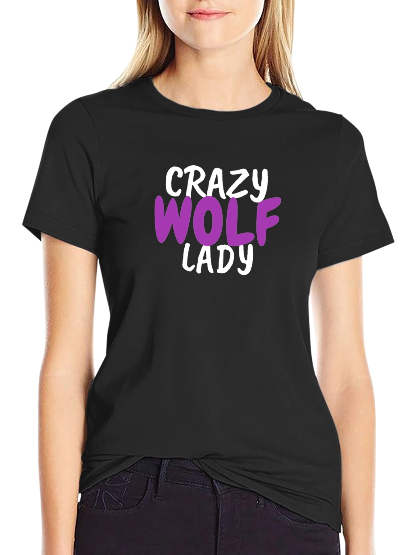 Crazy Wolf Lady T-Shirt - Novelty Graphic Tee