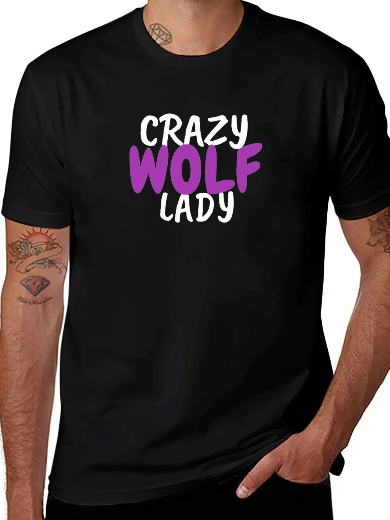 Crazy Wolf Lady T-Shirt - Novelty Graphic Tee