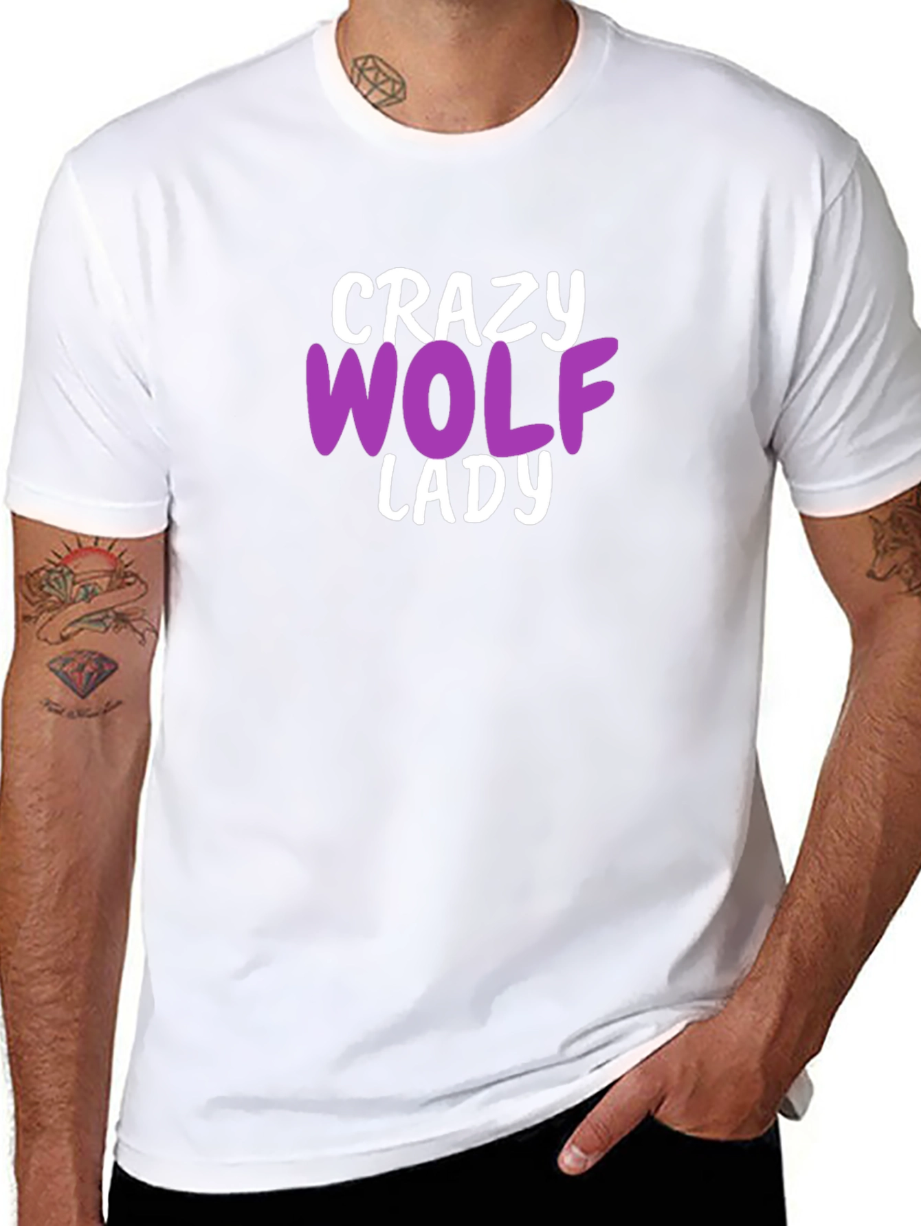 Crazy Wolf Lady T-Shirt - Novelty Graphic Tee
