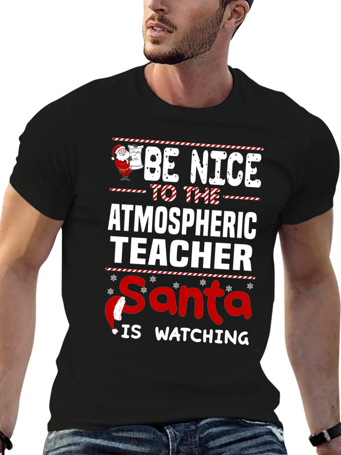 Atmospheric Teacher Santa Watching Holiday T-Shirt