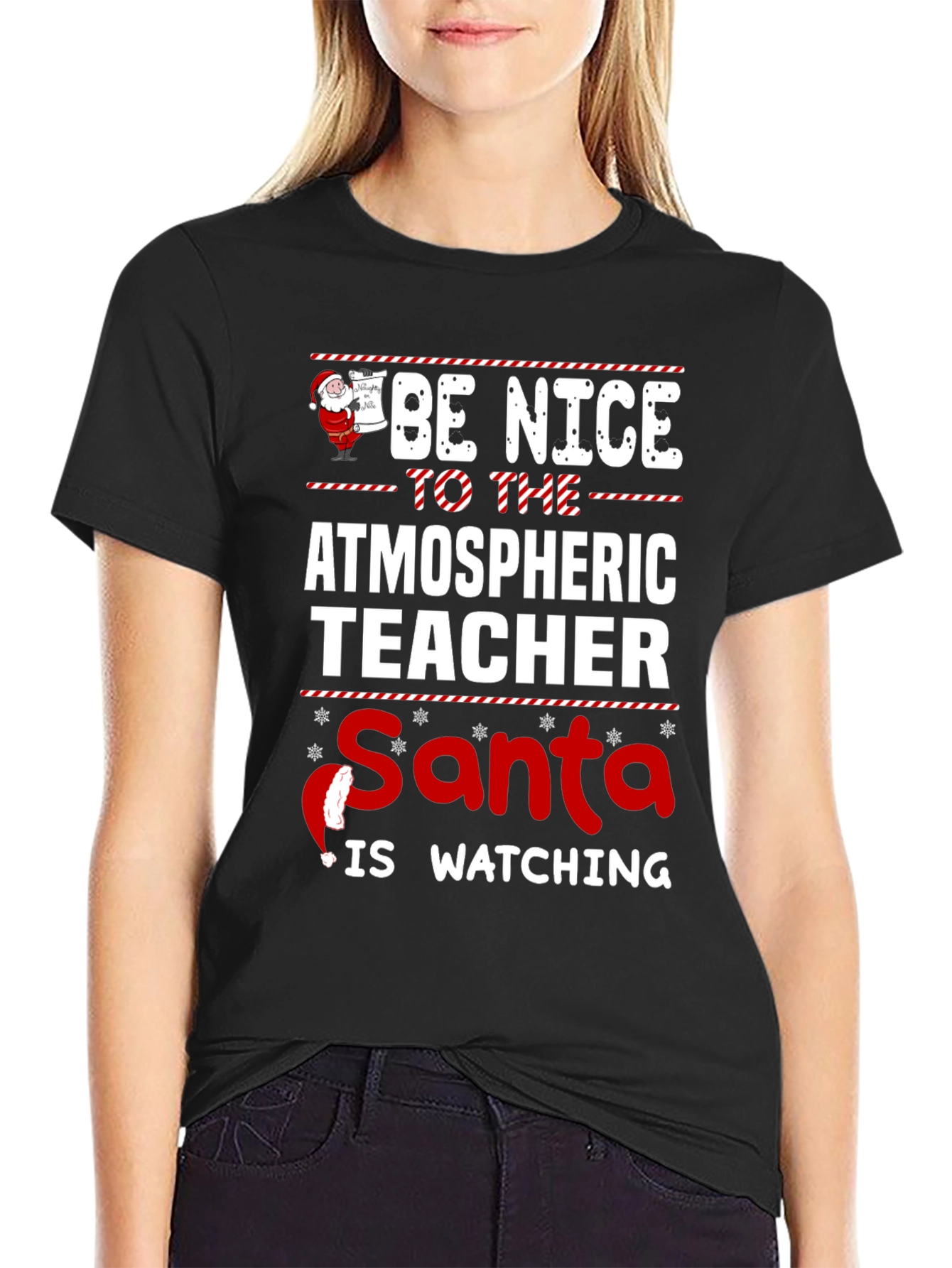 Atmospheric Teacher Santa Watching Holiday T-Shirt