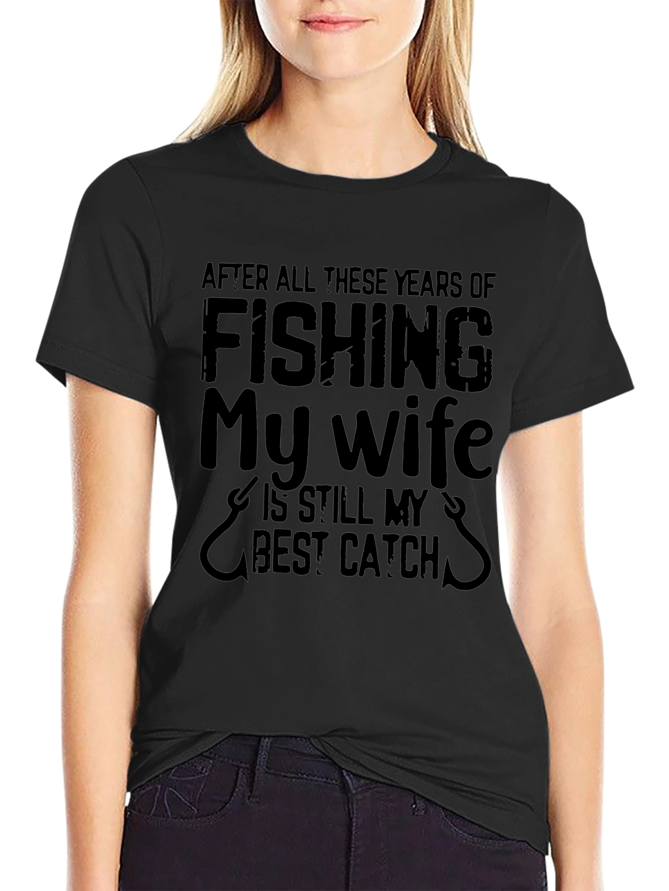 Fishing My Wife Best Catch Mens Black T-Shirt