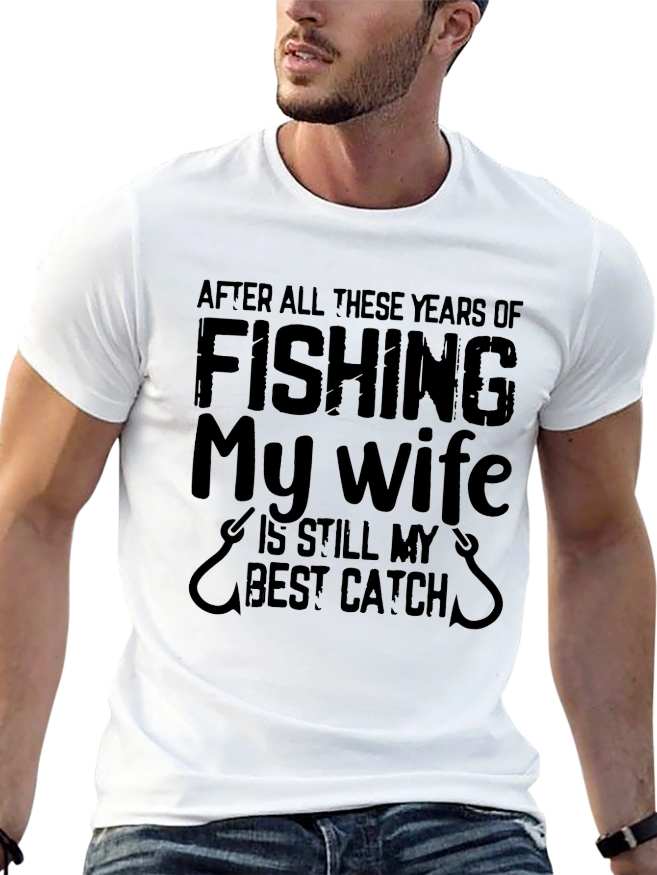 Fishing My Wife Best Catch Mens Black T-Shirt