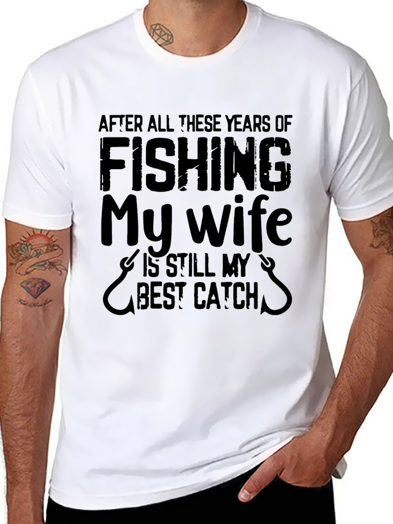 Fishing My Wife Best Catch Mens Black T-Shirt