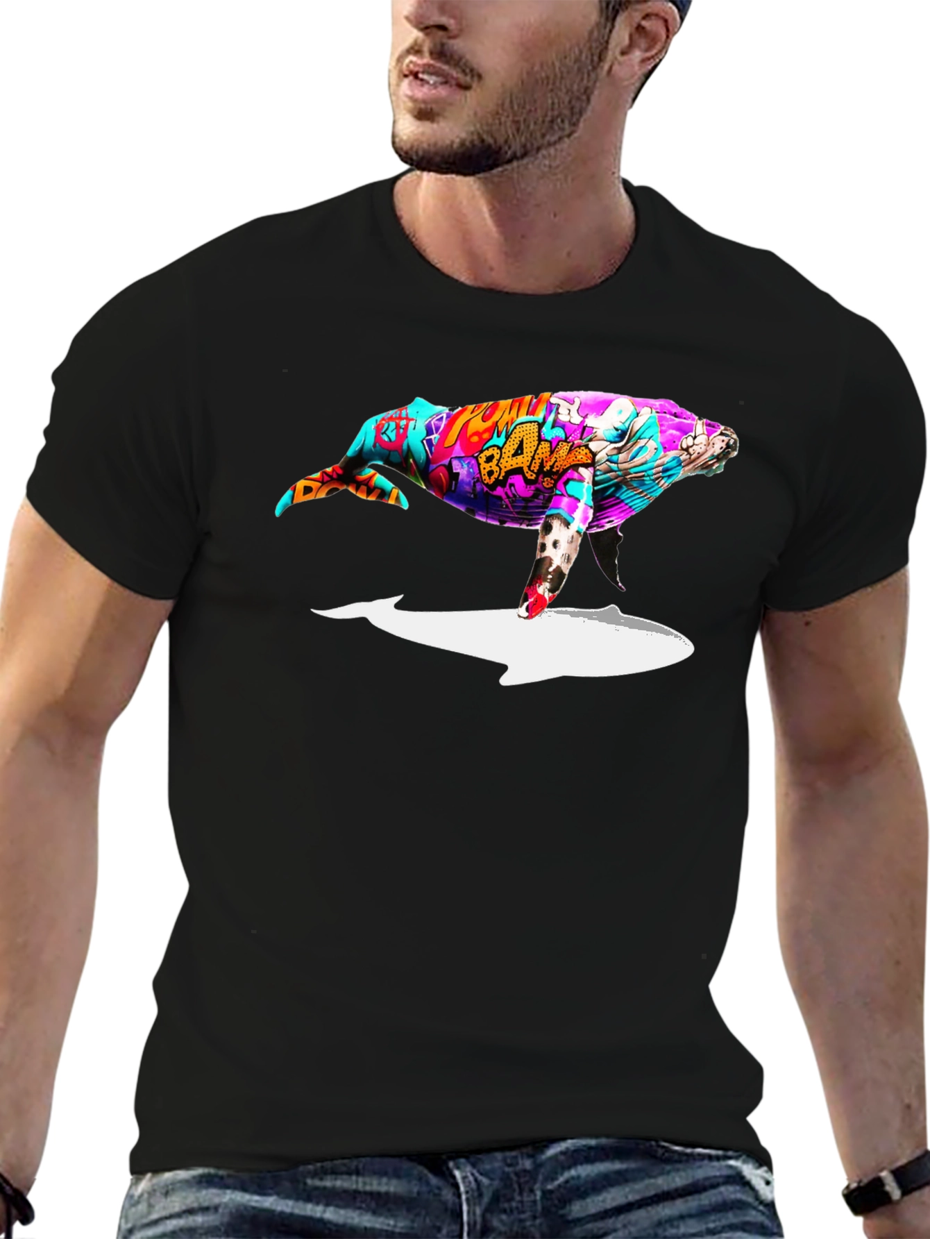 Whale Graffiti Art Black T-Shirt