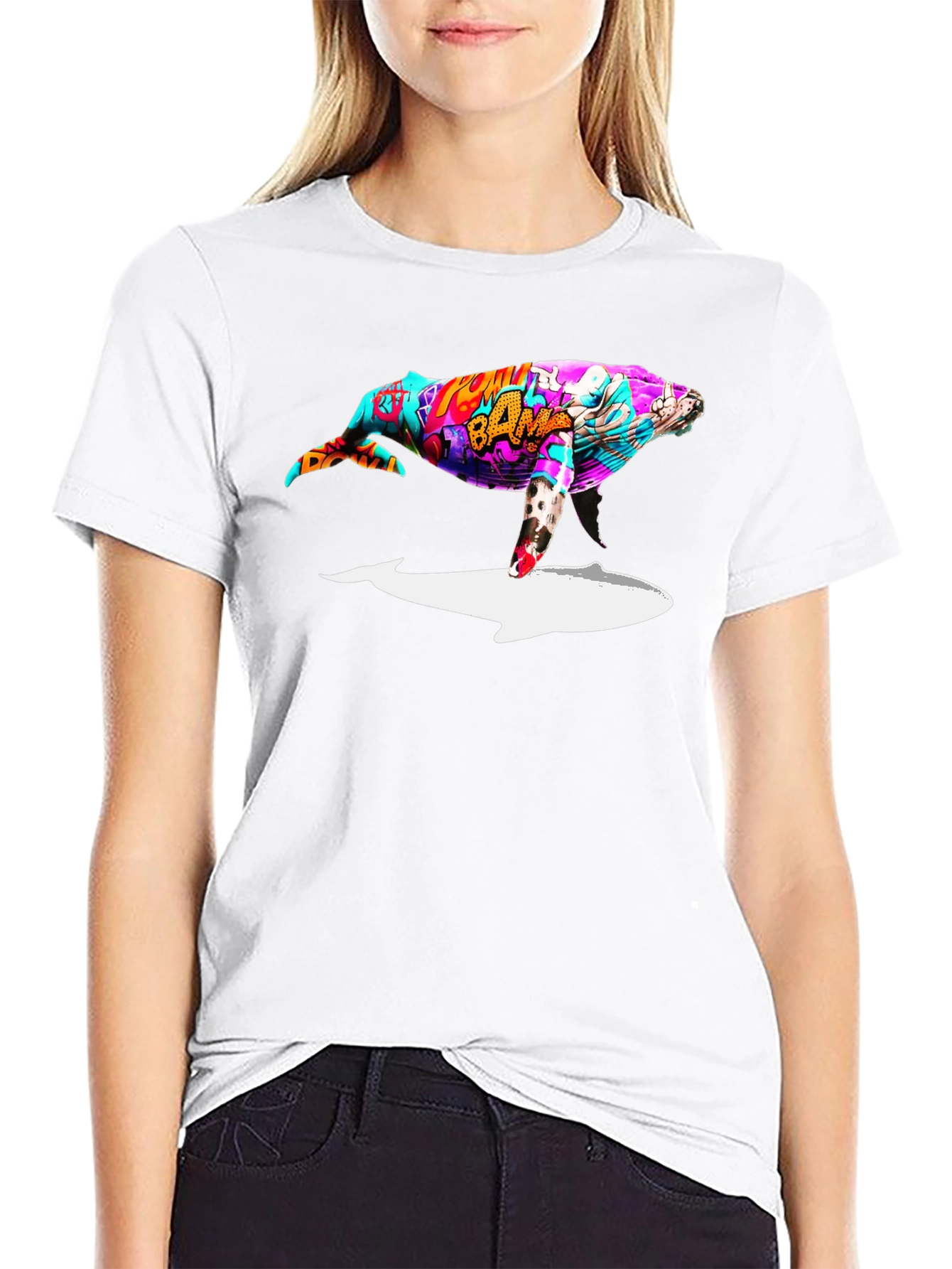 Whale Graffiti Art Black T-Shirt