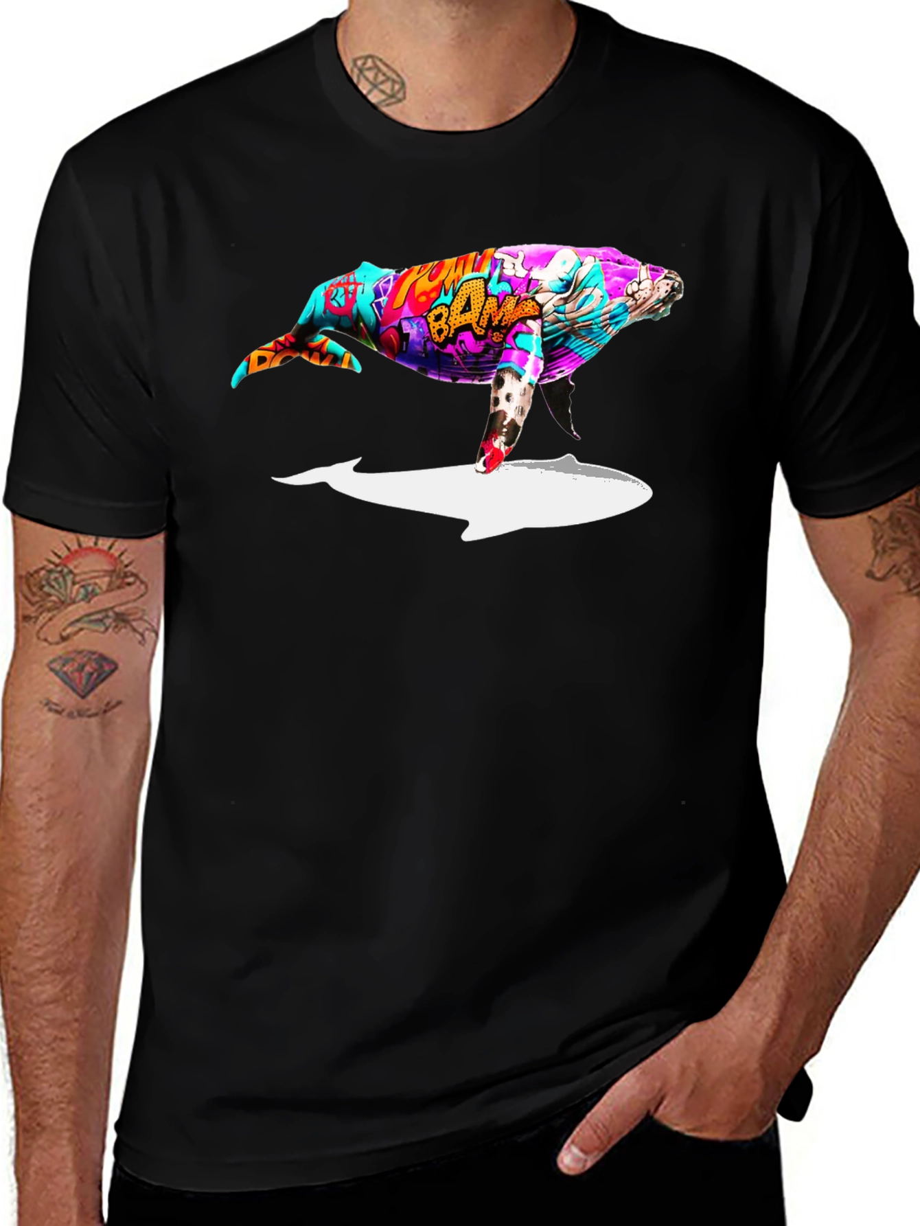 Whale Graffiti Art Black T-Shirt
