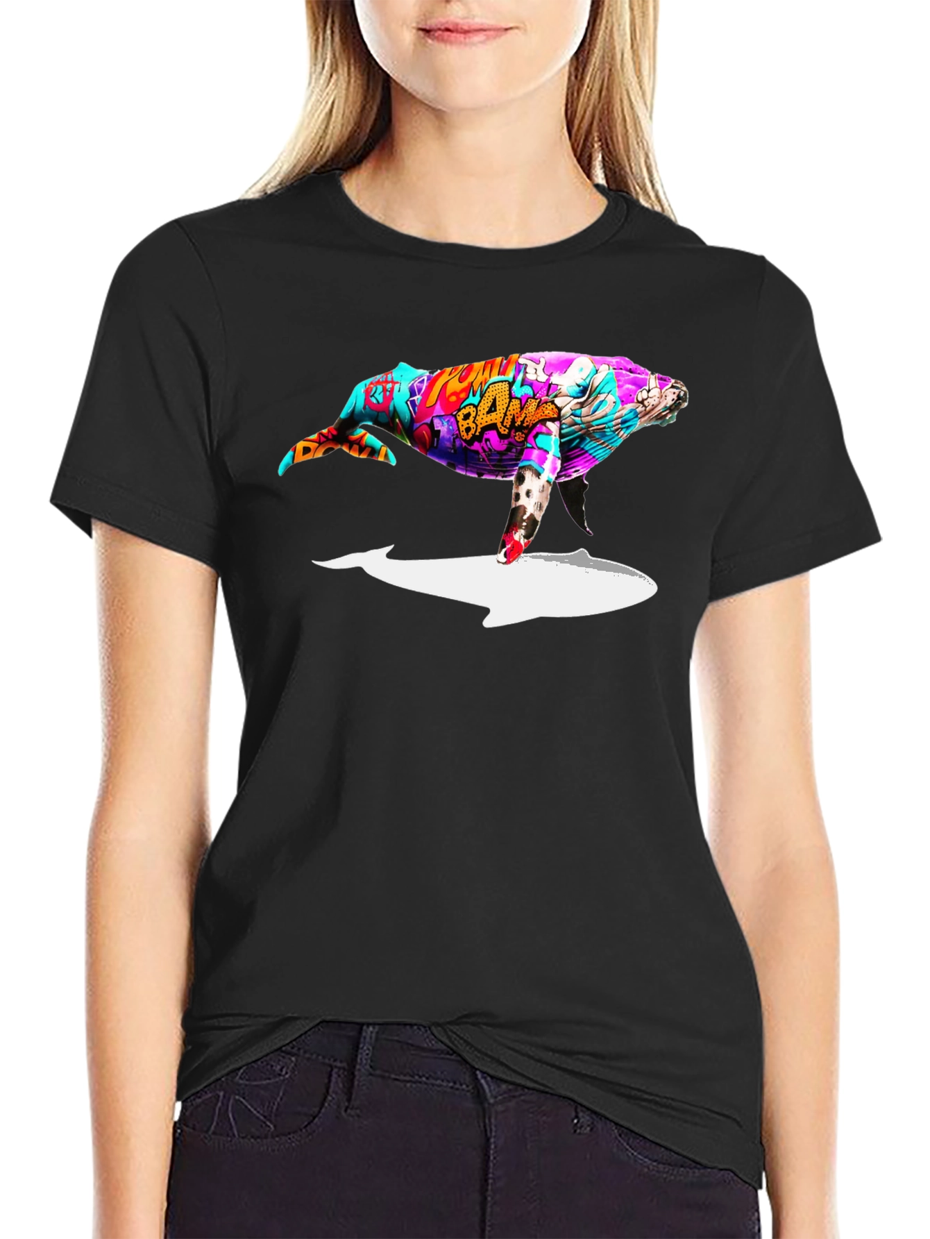 Whale Graffiti Art Black T-Shirt