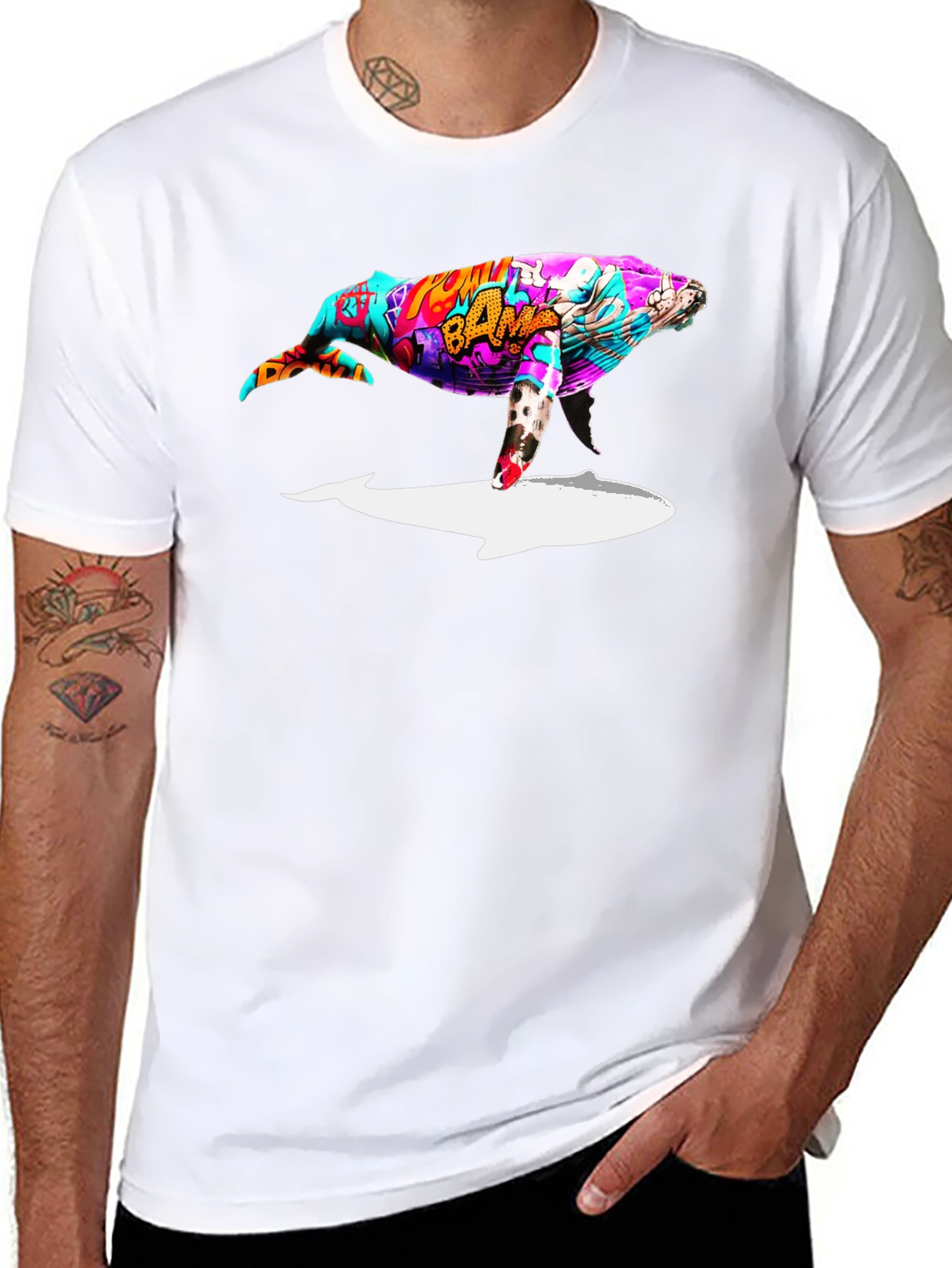 Whale Graffiti Art Black T-Shirt