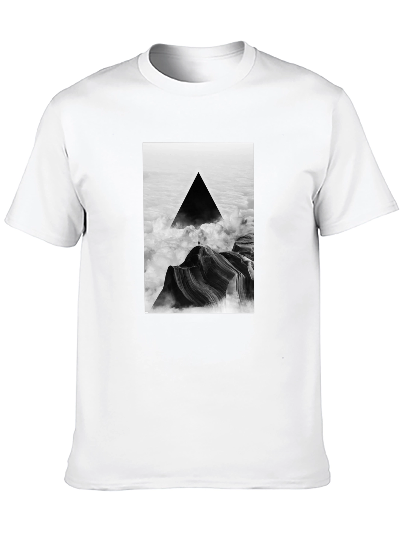 Black T-Shirt with Abstract Triangle Mountain Design