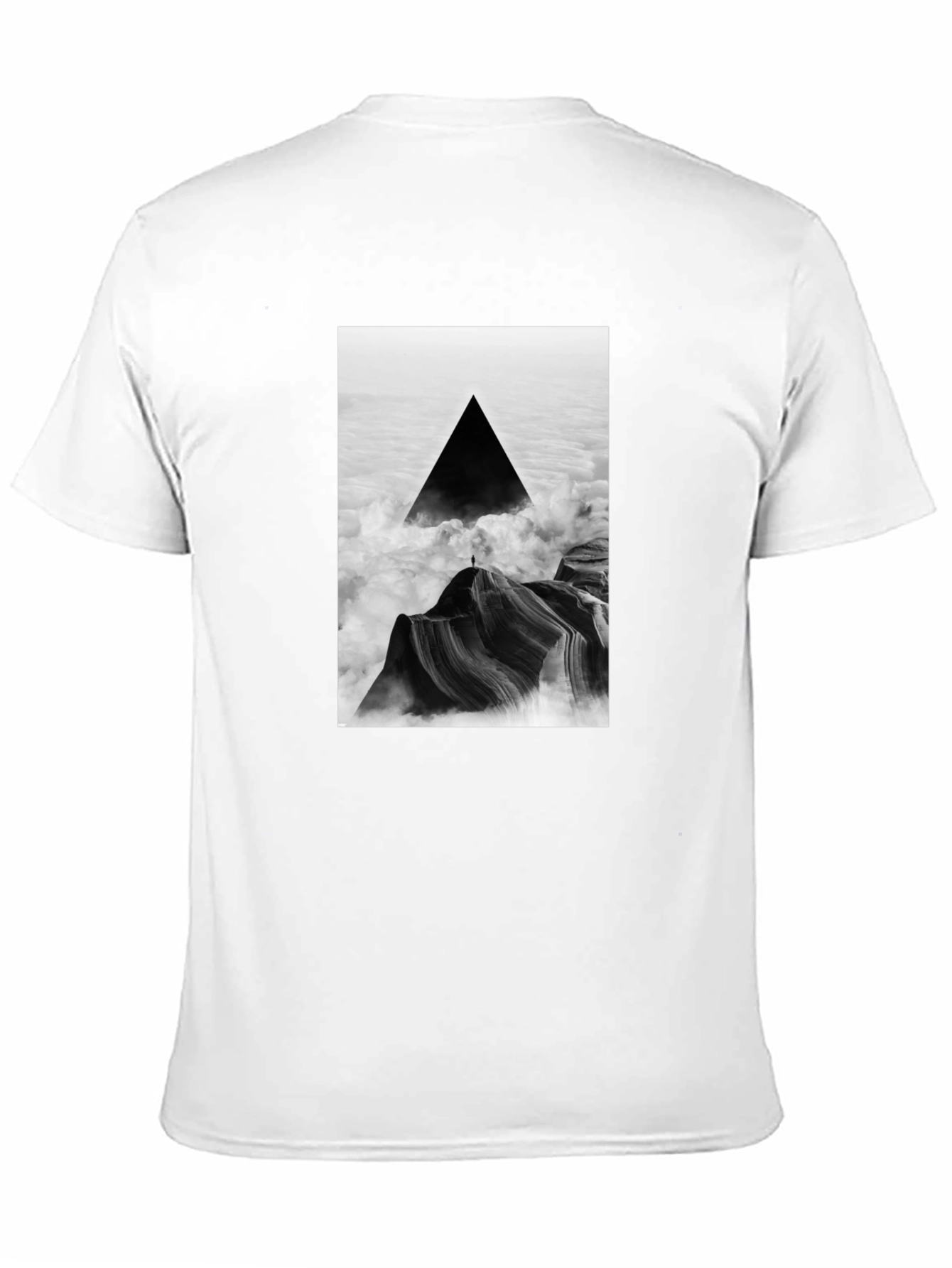 Black T-Shirt with Abstract Triangle Mountain Design