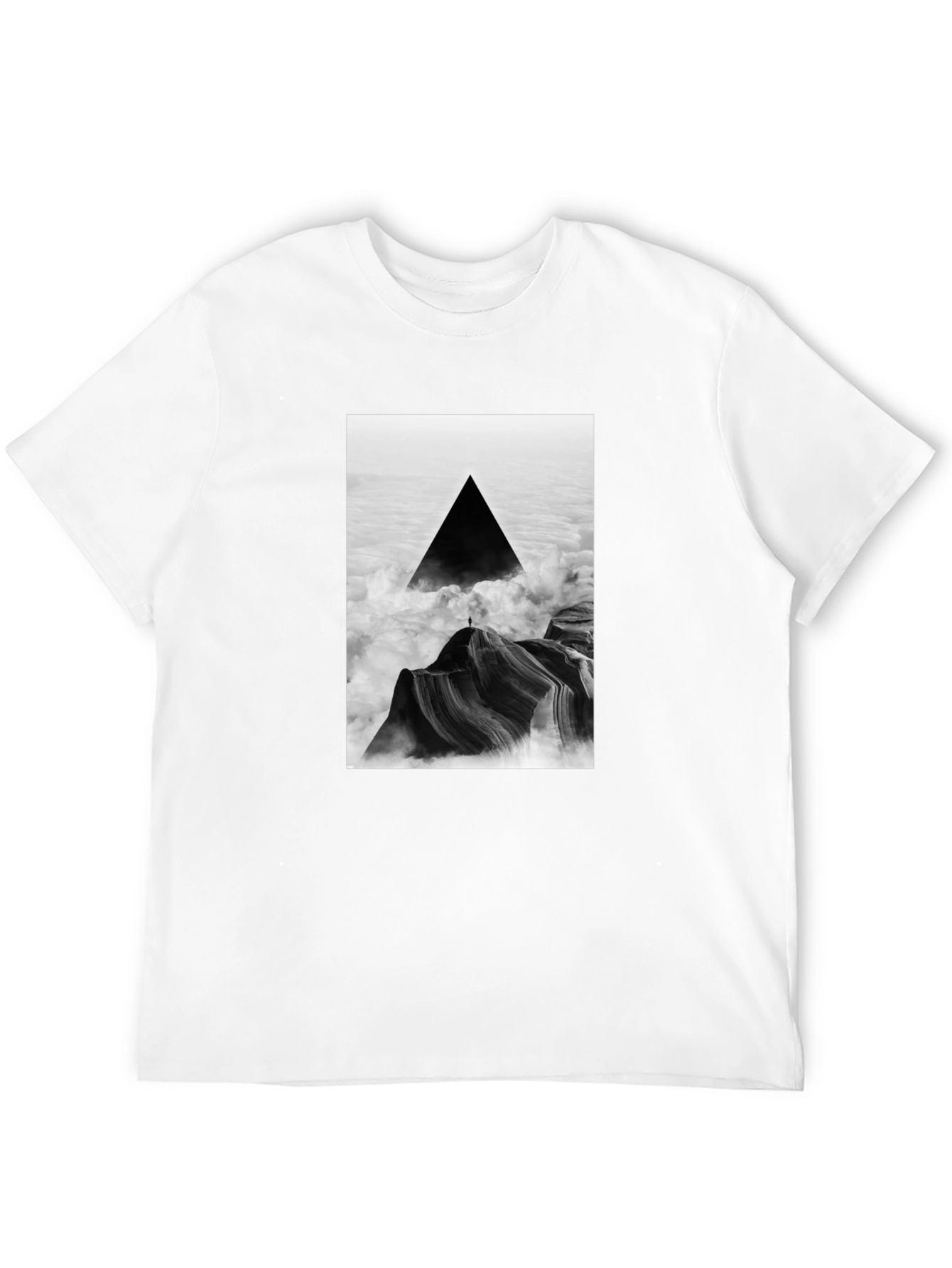 Black T-Shirt with Abstract Triangle Mountain Design