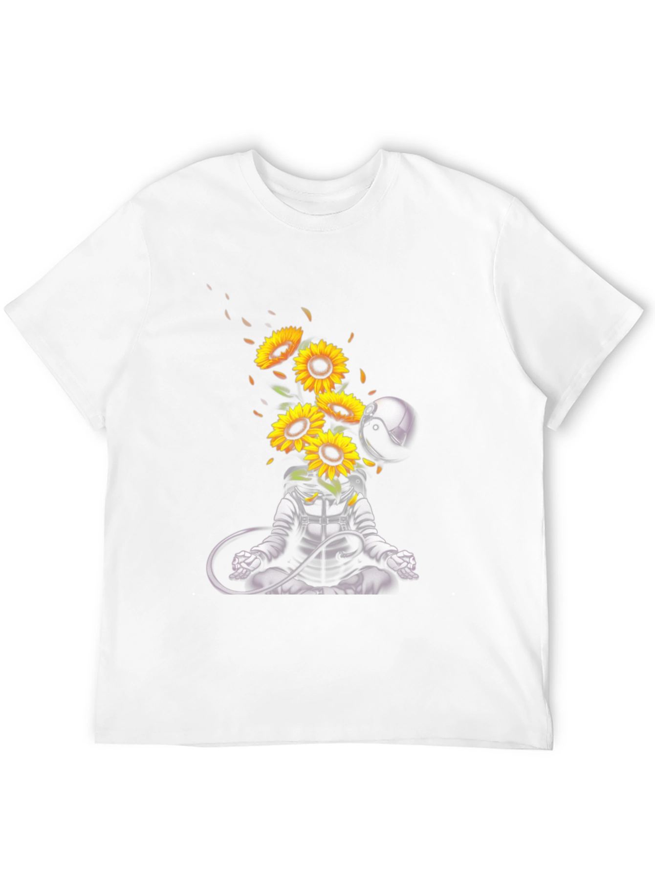 Meditating Astronaut with Sunflowers Graphic T-Shirt