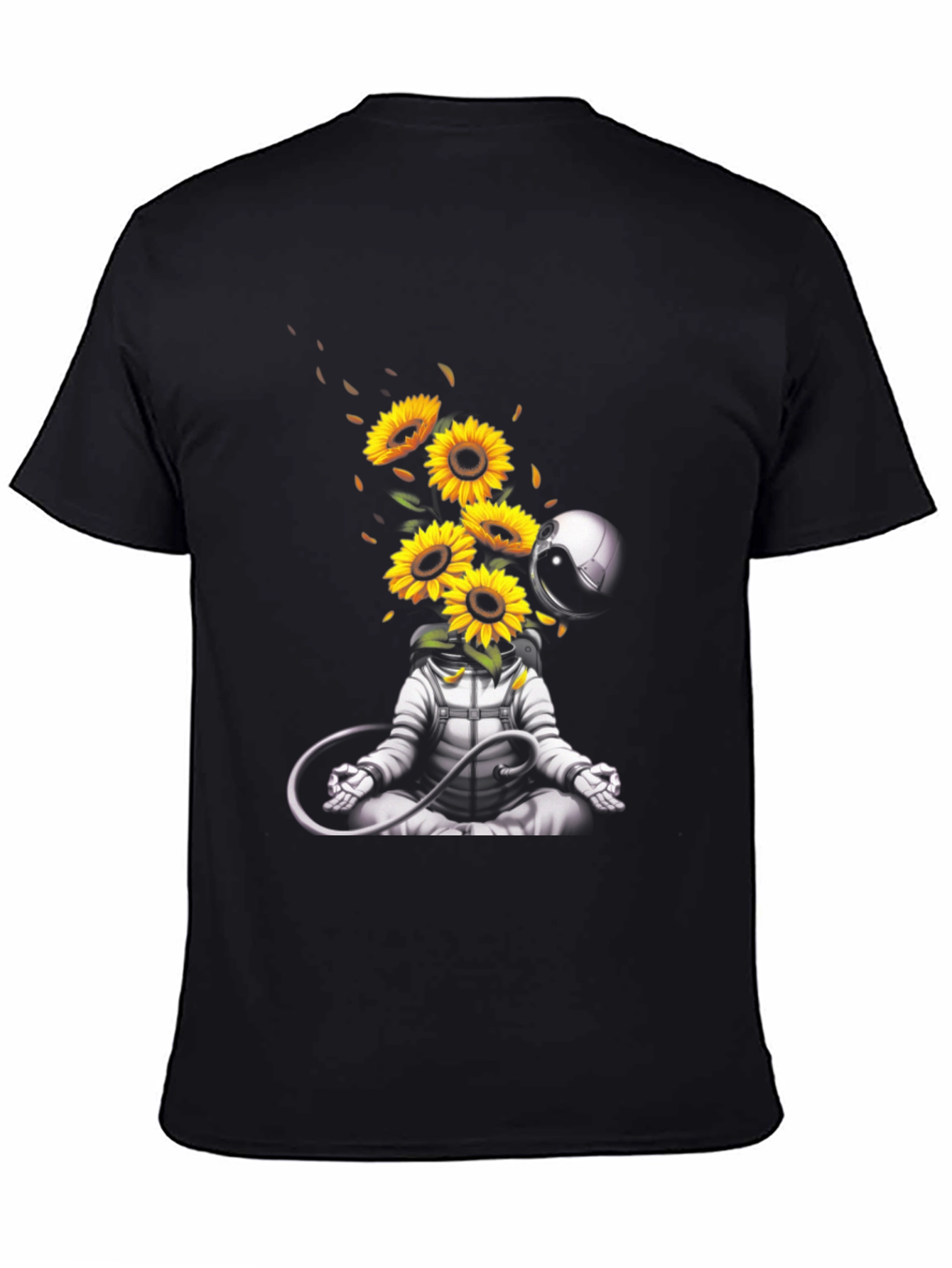 Meditating Astronaut with Sunflowers Graphic T-Shirt