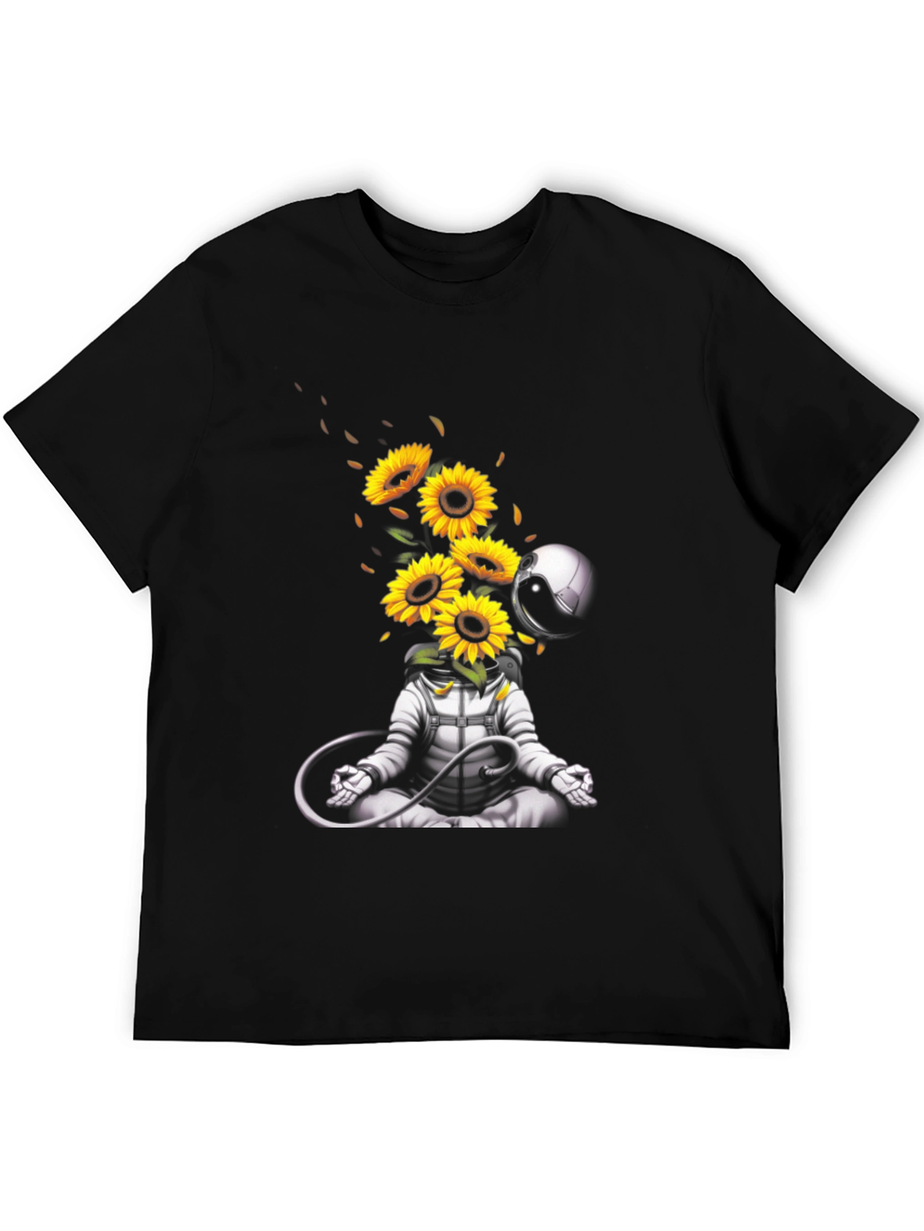 Meditating Astronaut with Sunflowers Graphic T-Shirt