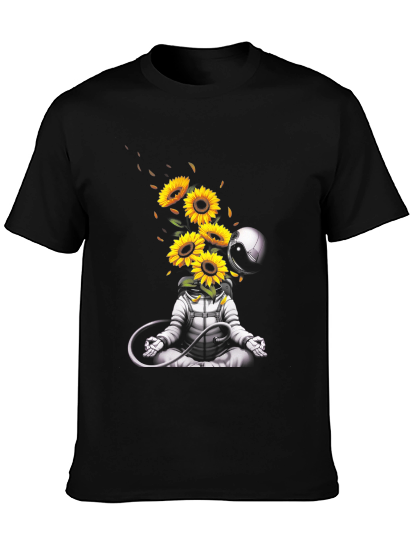 Meditating Astronaut with Sunflowers Graphic T-Shirt