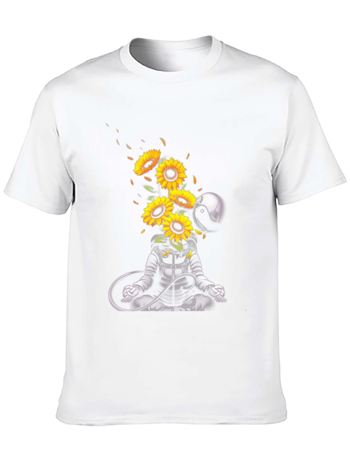 Meditating Astronaut with Sunflowers Graphic T-Shirt