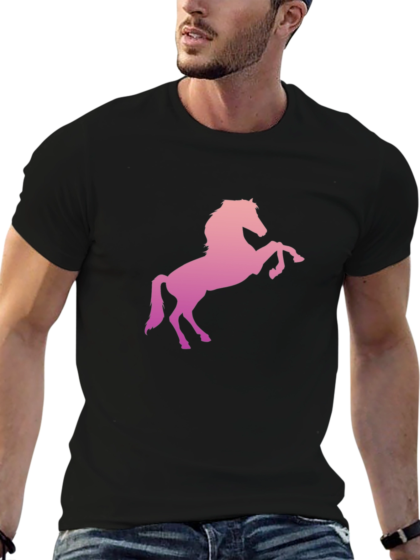 Horse Graphic Tee - Stylish Mens Black T-Shirt