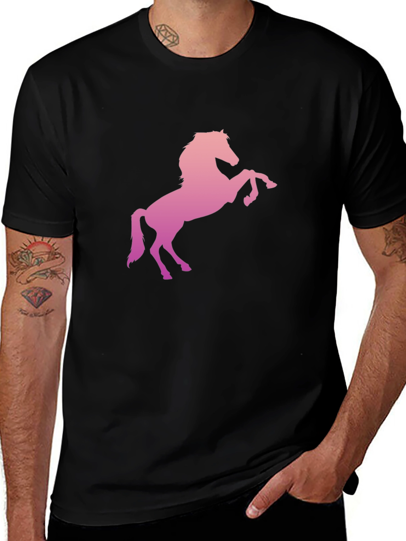 Horse Graphic Tee - Stylish Mens Black T-Shirt