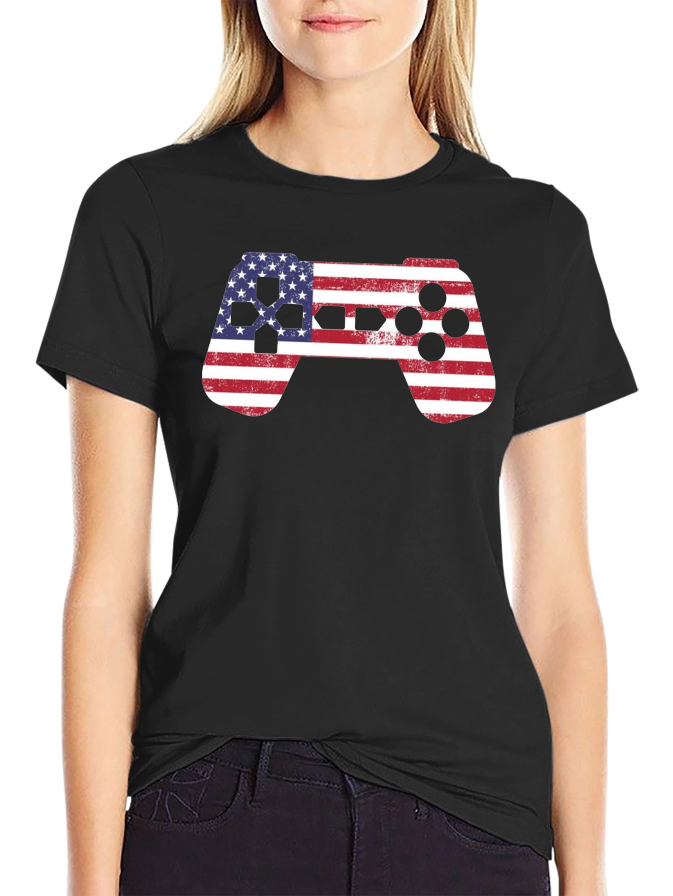 American Flag Gaming Controller Graphic Tee