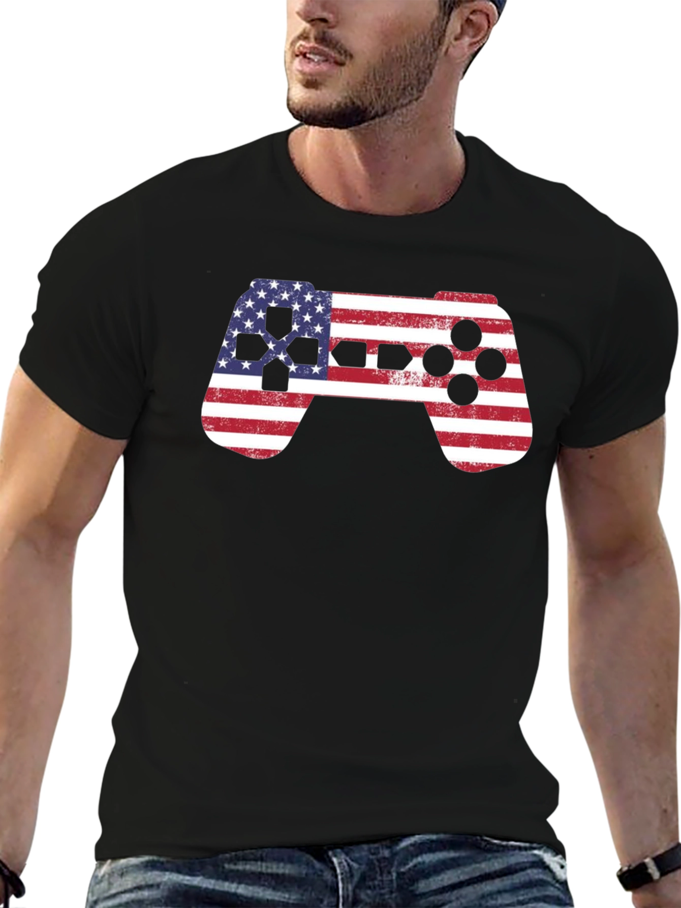 American Flag Gaming Controller Graphic Tee