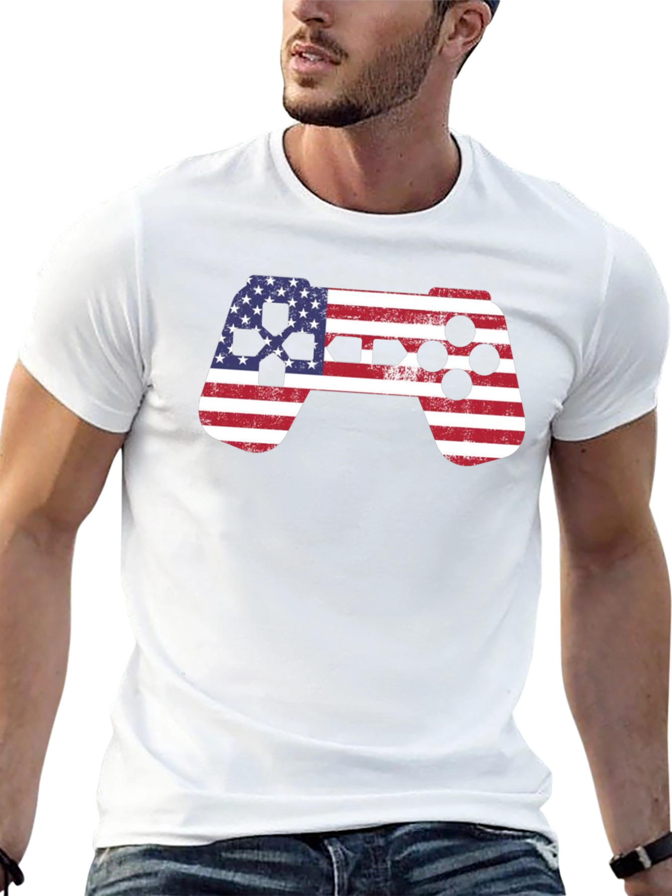 American Flag Gaming Controller Graphic Tee