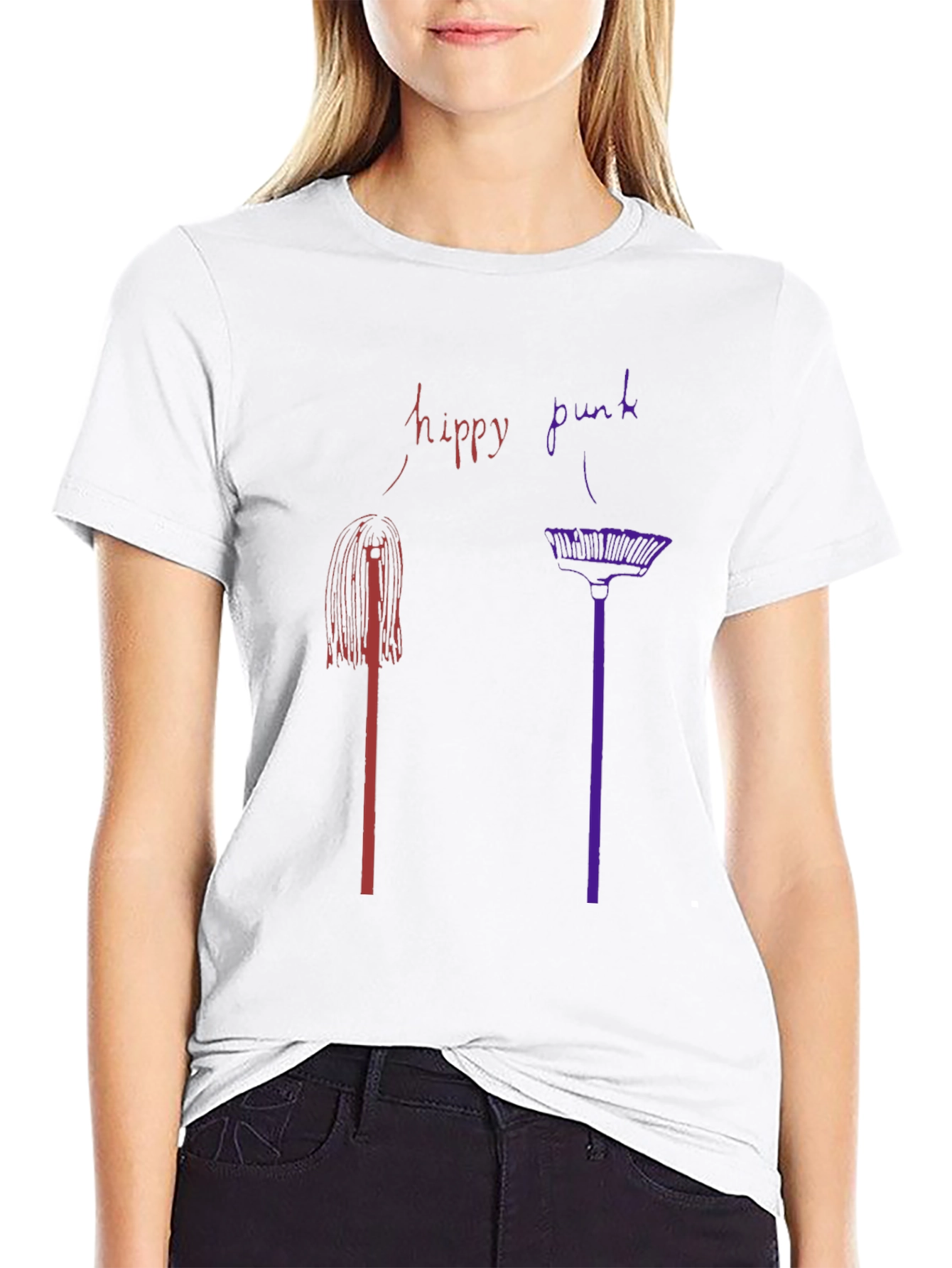 Hippy Punk Graphic Tee - Black Crew Neck T-Shirt