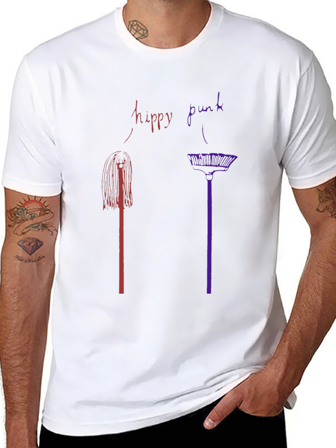 Hippy Punk Graphic Tee - Black Crew Neck T-Shirt