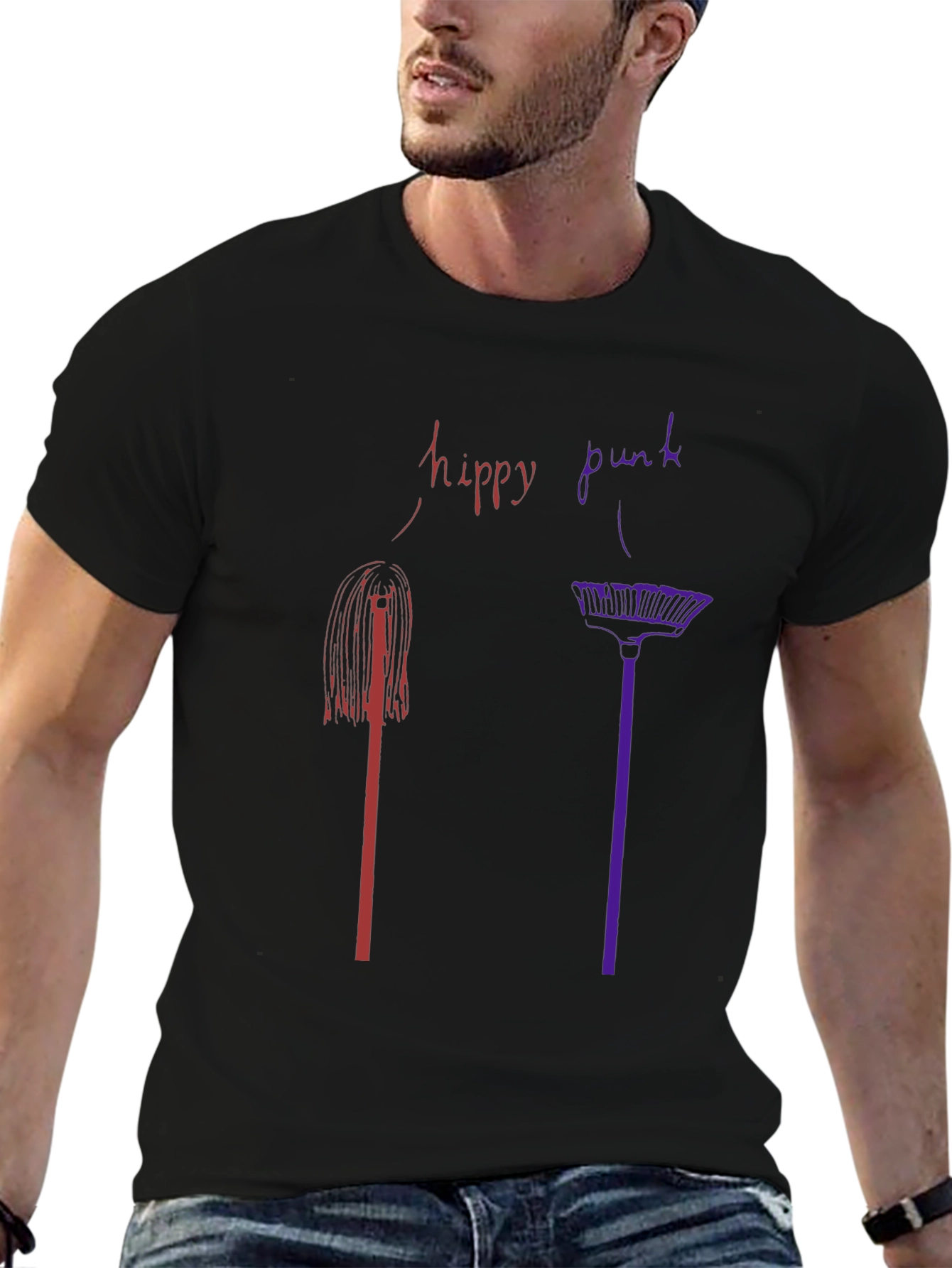 Hippy Punk Graphic Tee - Black Crew Neck T-Shirt