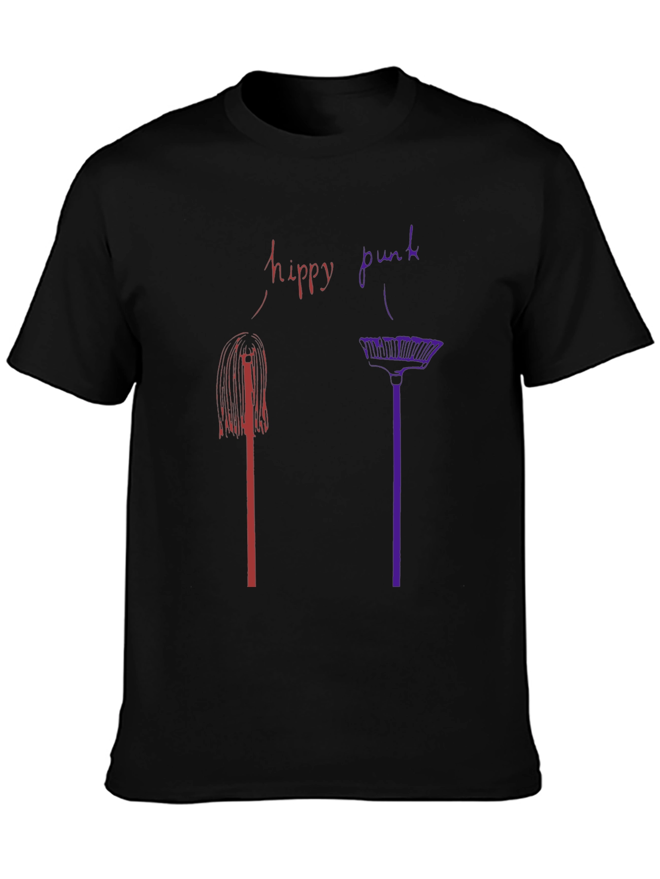 Hippy Punk Graphic Tee - Black Crew Neck T-Shirt