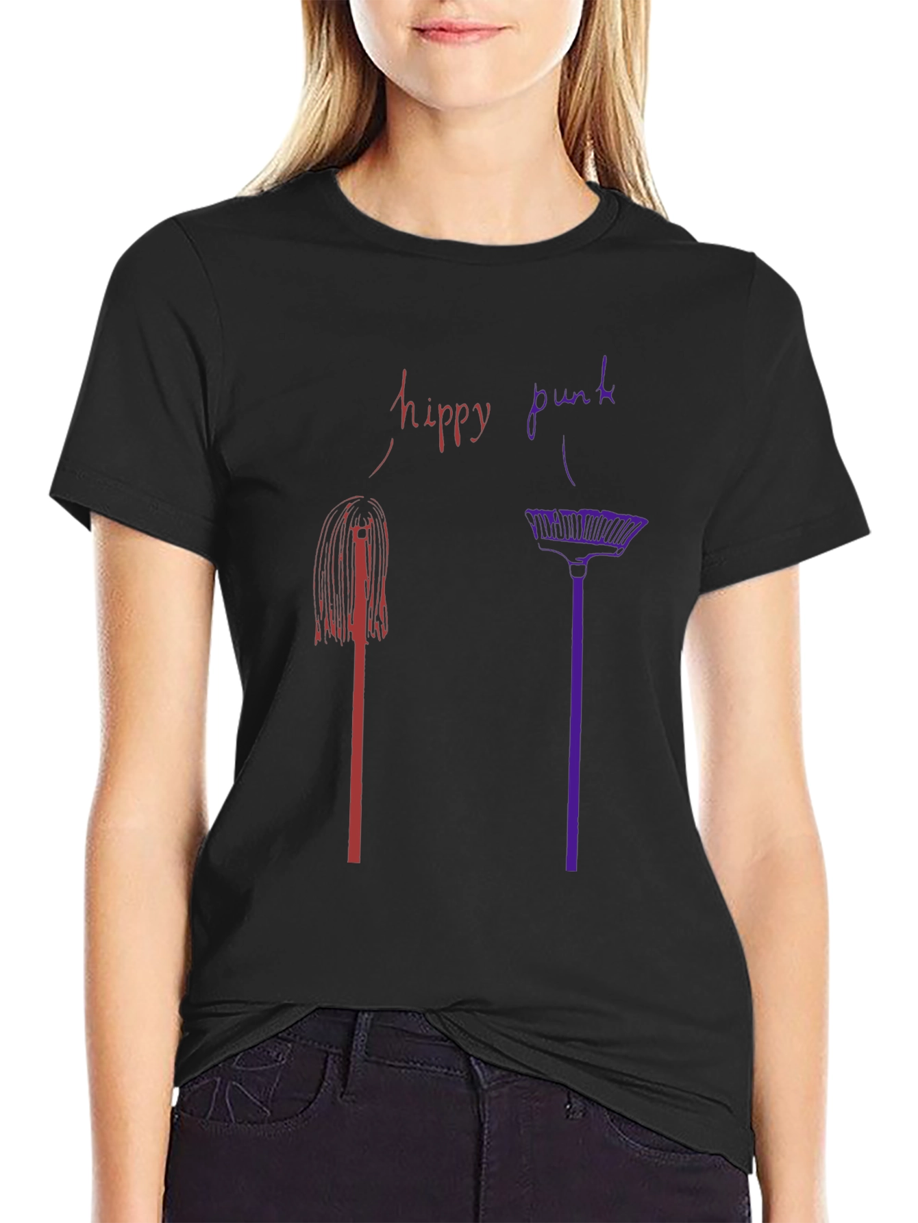 Hippy Punk Graphic Tee - Black Crew Neck T-Shirt