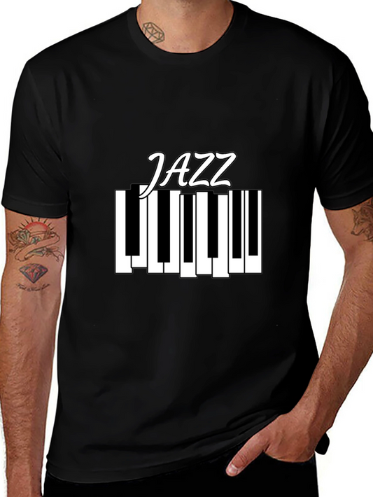 Jazz Piano T-Shirt - Black Cotton Music Tee