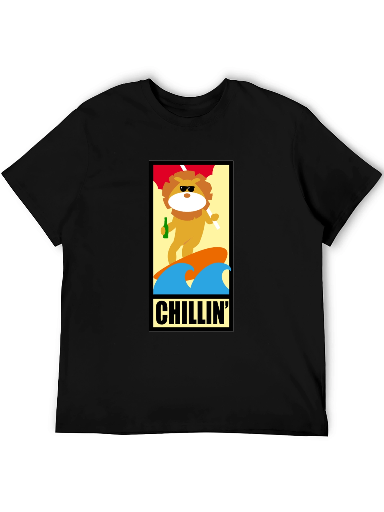 Chillin Lion Graphic Tee - Black Cotton T-Shirt