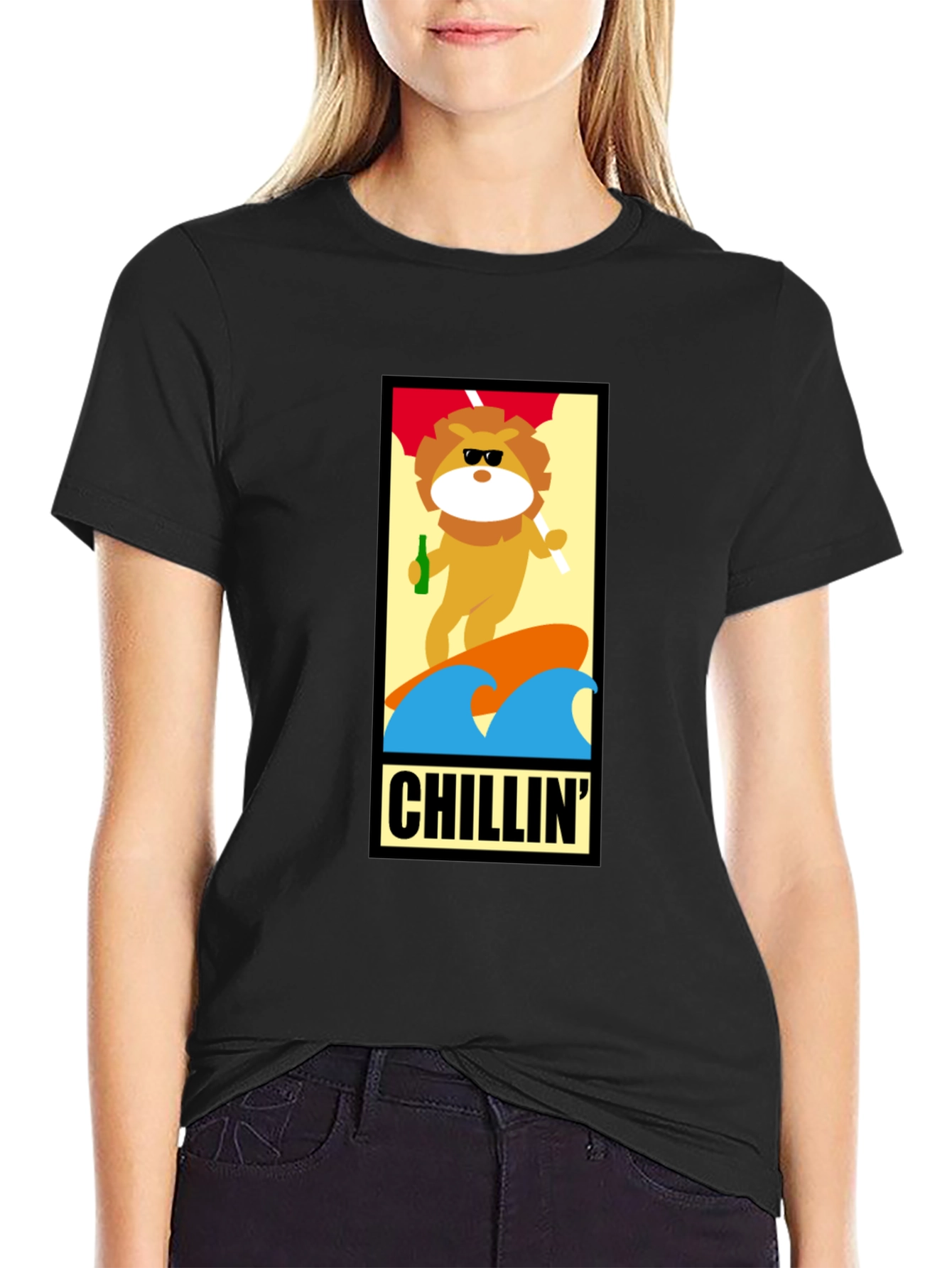 Chillin Lion Graphic Tee - Black Cotton T-Shirt
