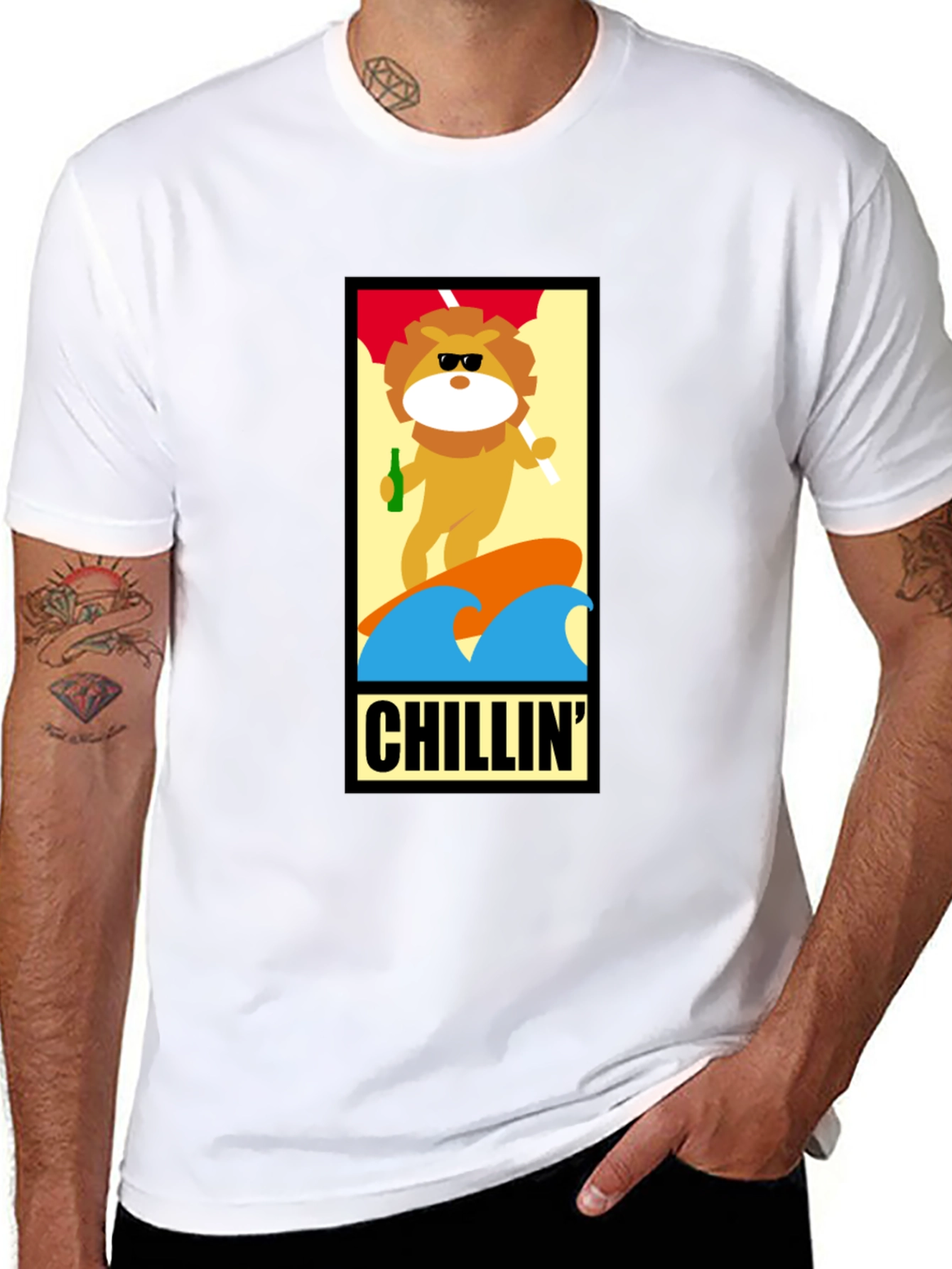 Chillin Lion Graphic Tee - Black Cotton T-Shirt