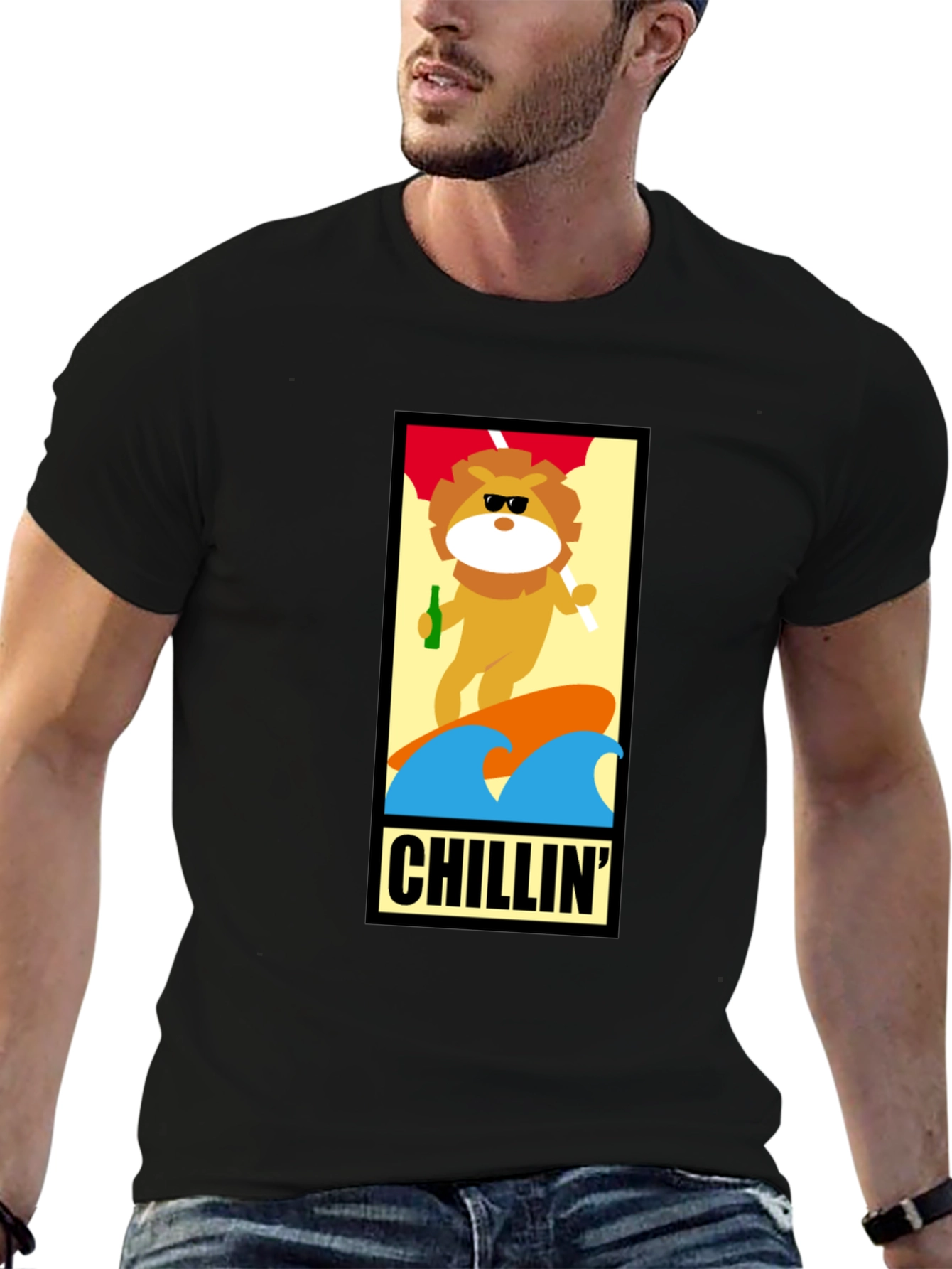 Chillin Lion Graphic Tee - Black Cotton T-Shirt